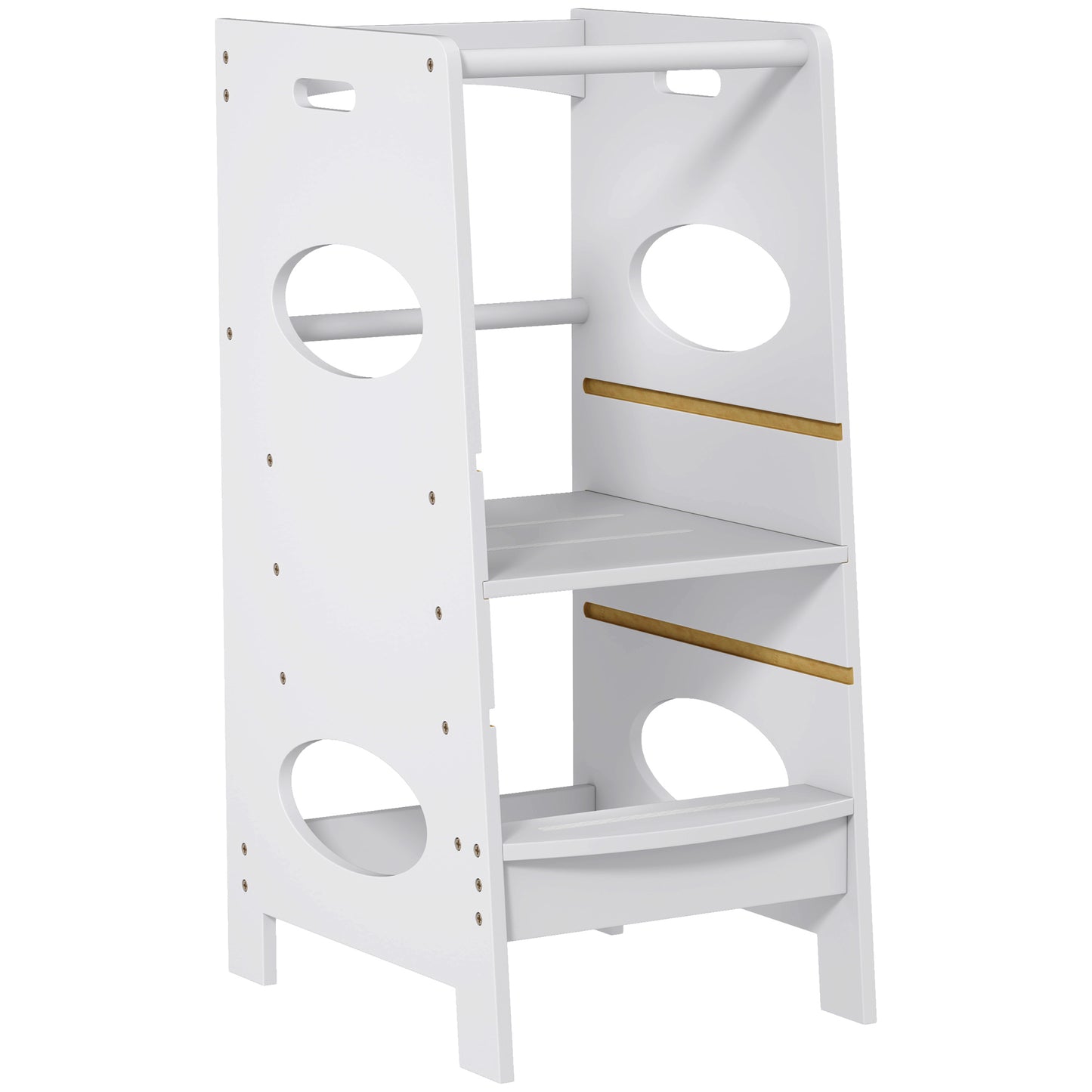 HOMCOM Toddler Tower Kitchen Helper with 3-Level Adjustable Height, Heavy-Duty Kids Step Stool with Safety Rail, White