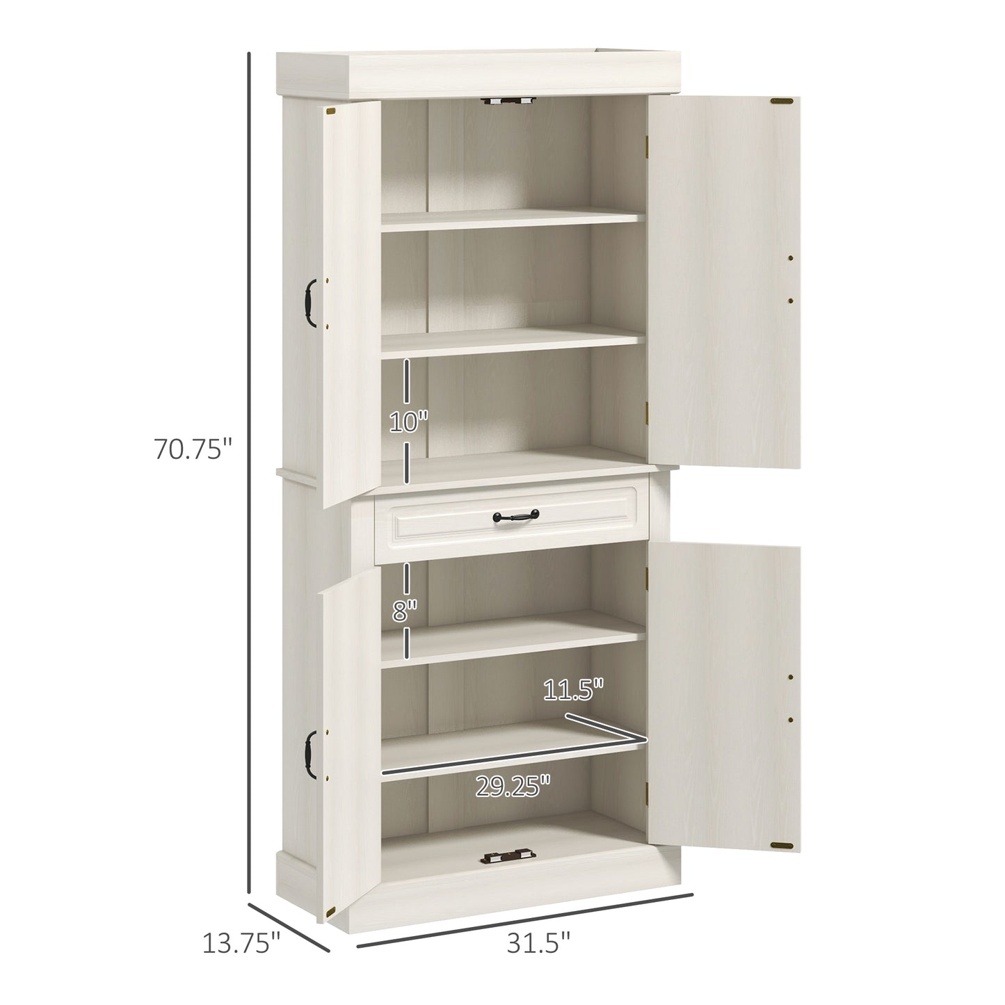 HOMCOM 71" Freestanding Kitchen Pantry with 4 Doors and 2 Cabinets, Tall Storage Cabinet for Kitchen, Distressed Coffee