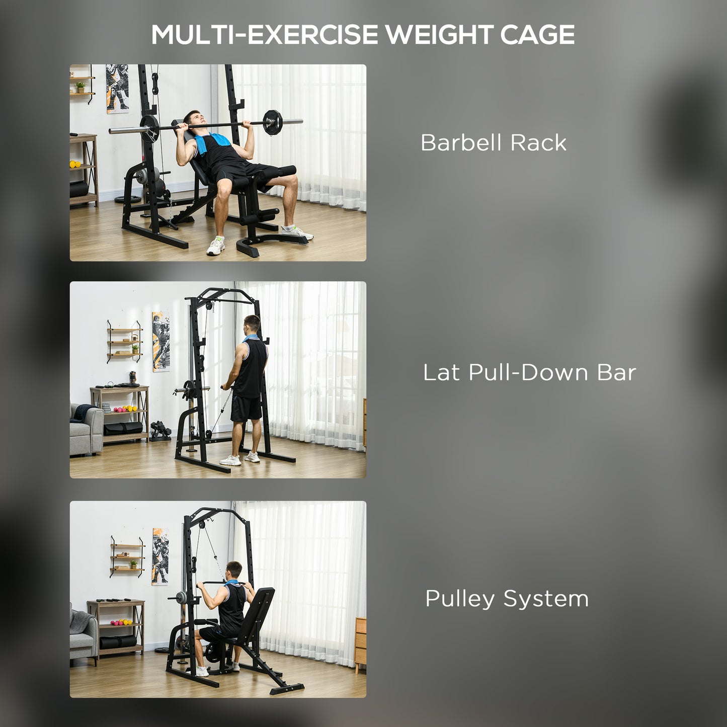 Soozier Smith Machine, Multi-Functional Power Cage w/ Adjustable Bench, Barbell Bar, Cable Pulley System, 15-Level Squat Rack