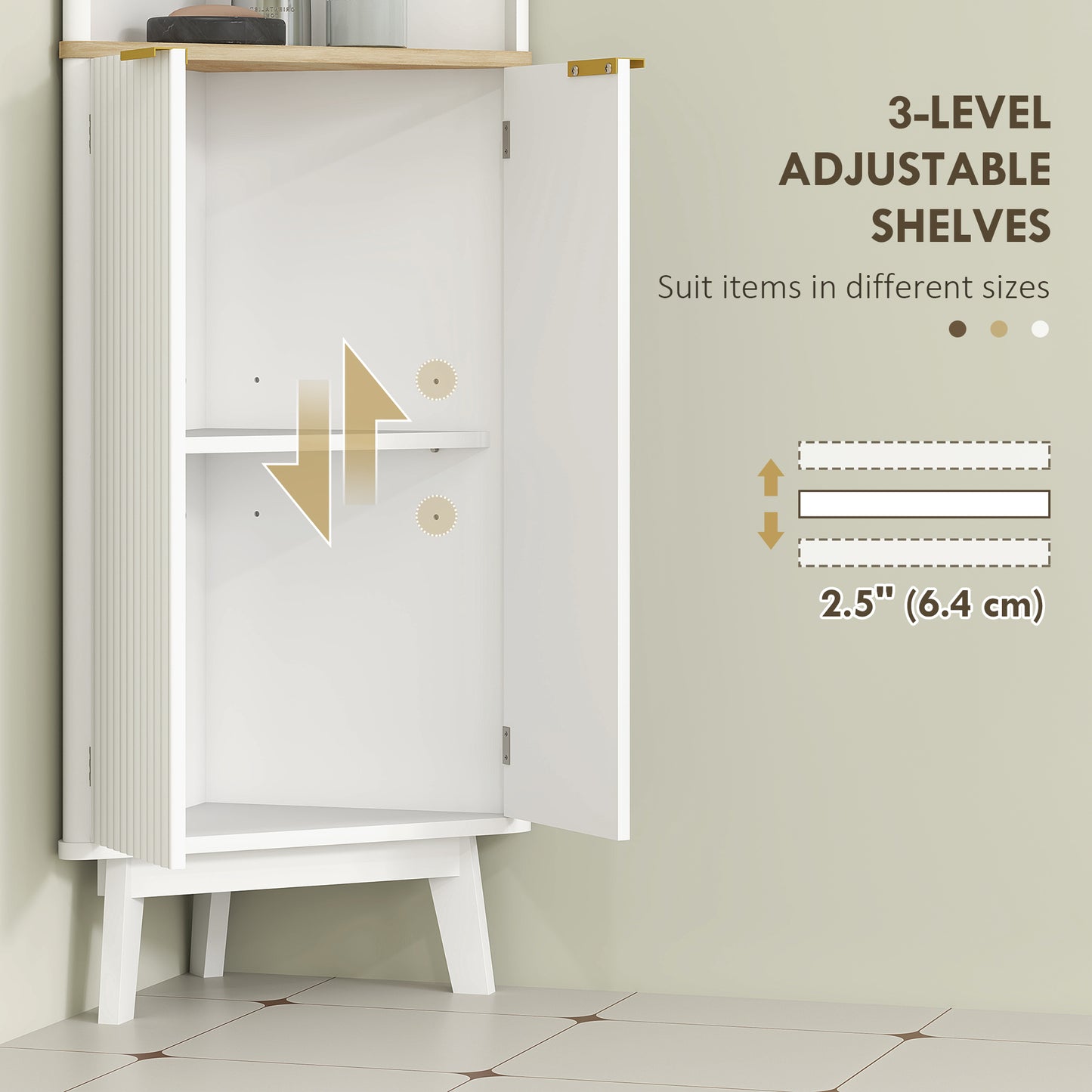 HOMCOM 67" Tall Bathroom Cabinet, Narrow Bathroom Storage Cabinet with 3 Open Shelves, Drawer and 2 Adjustable Shelves, White