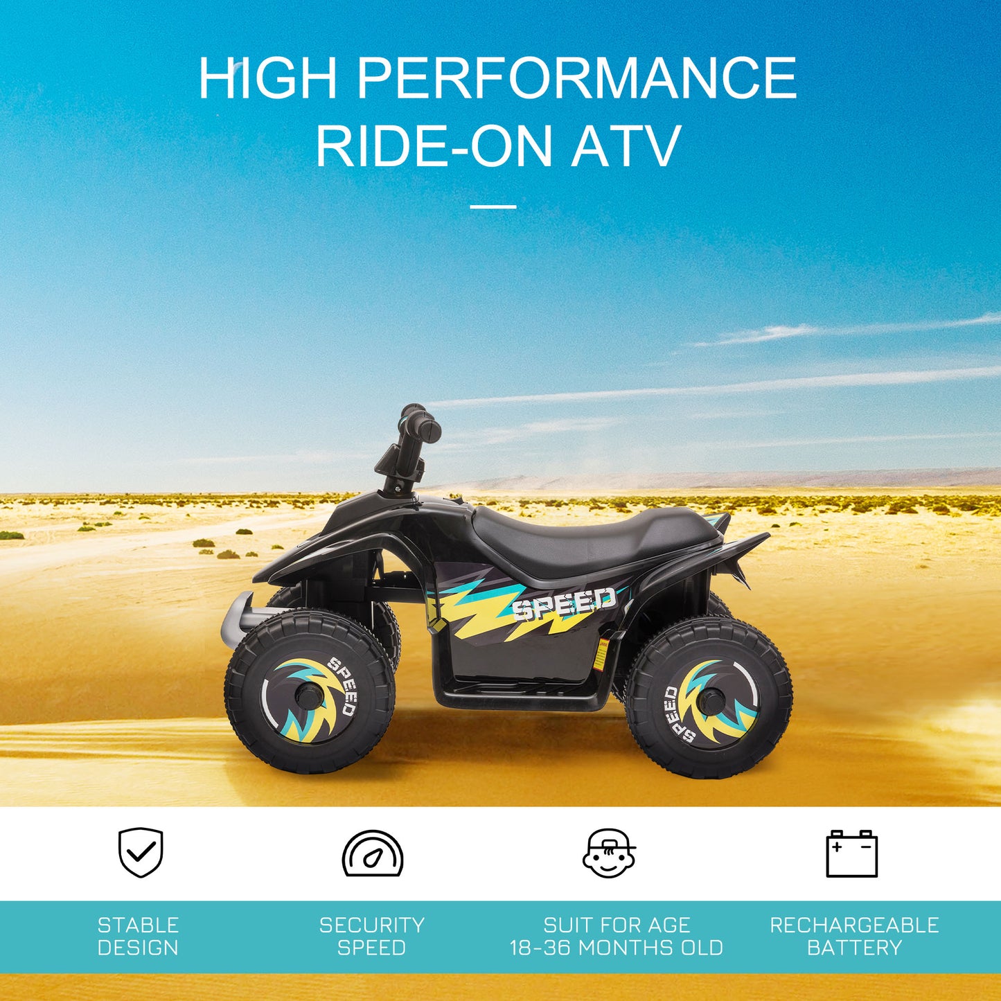 Aosom Kids Ride on ATV, 6V Battery Powered Quad Car with Forward, Reverse Switch, for Boys Girls 18-36 Months, Green