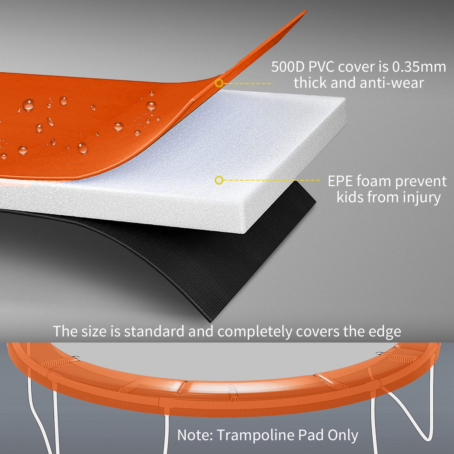 Soozier 14ft Trampoline Replacement Pad Trampolining Replacement Jump Bounce Exercise GYM Pad Only Light Orange