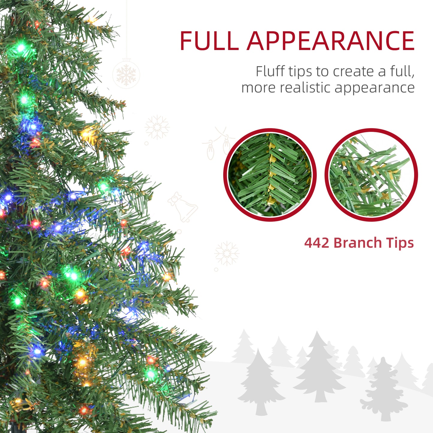 HOMCOM 6FT Artificial Tree Multi-Colored Pre-Lit Home Christmas Decoration White