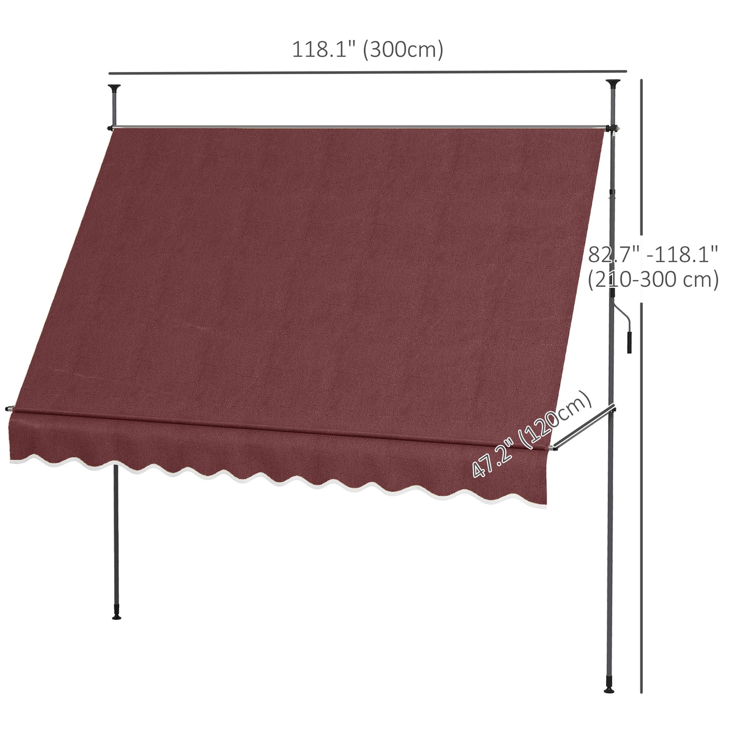 Outsunny 6.5' x 4' Manual Retractable Awning, Non-Screw Freestanding Patio Awning, UV Resistant, for Window or Door, Wine Red