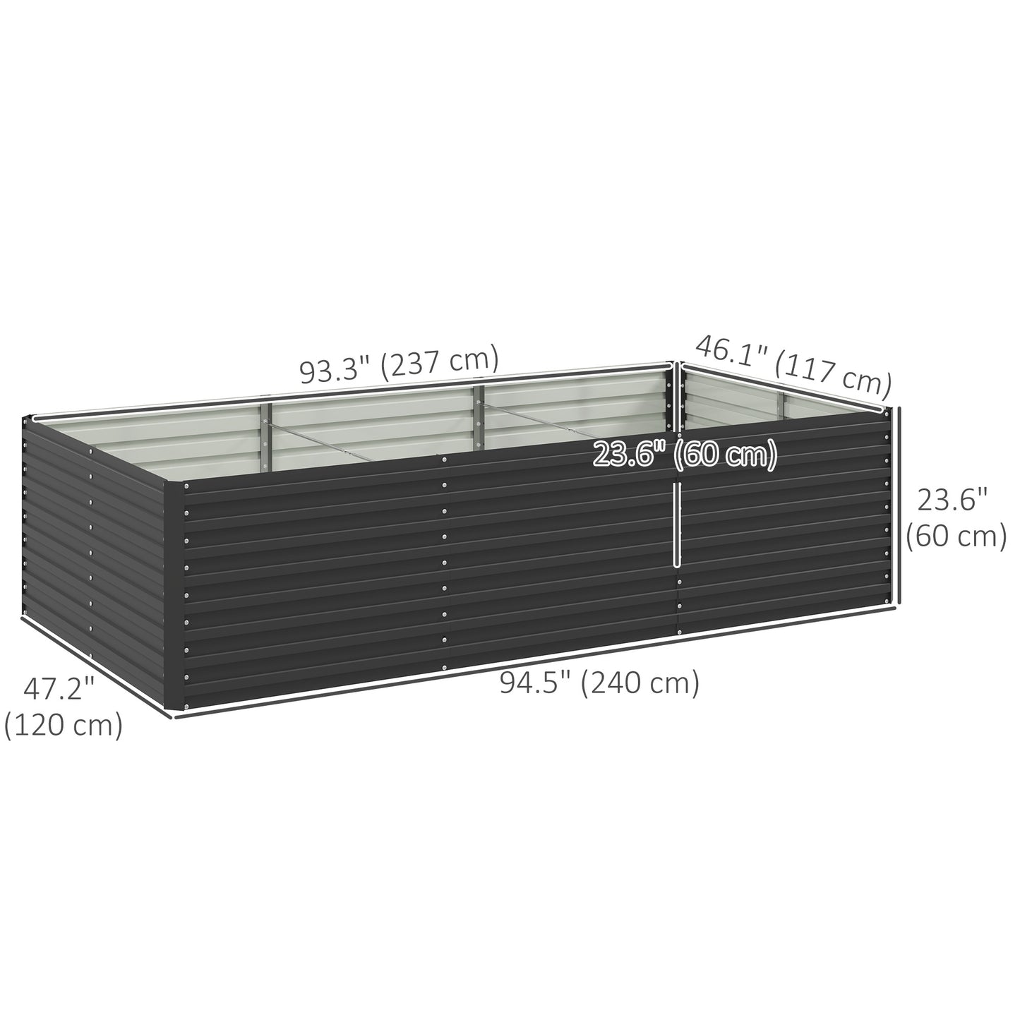 Outsunny 5' x 3' x 2' Raised Garden Bed, Galvanized Planter Box for Growing Flowers, Herbs and Vegetables, Dark Grey