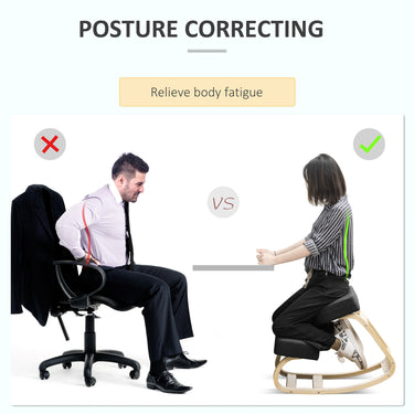 HOMCOM Ergonomic Kneeling Chair, Wood Kneel Stool with Thick Pads, Desk Knee Chair, Improve Posture, Black