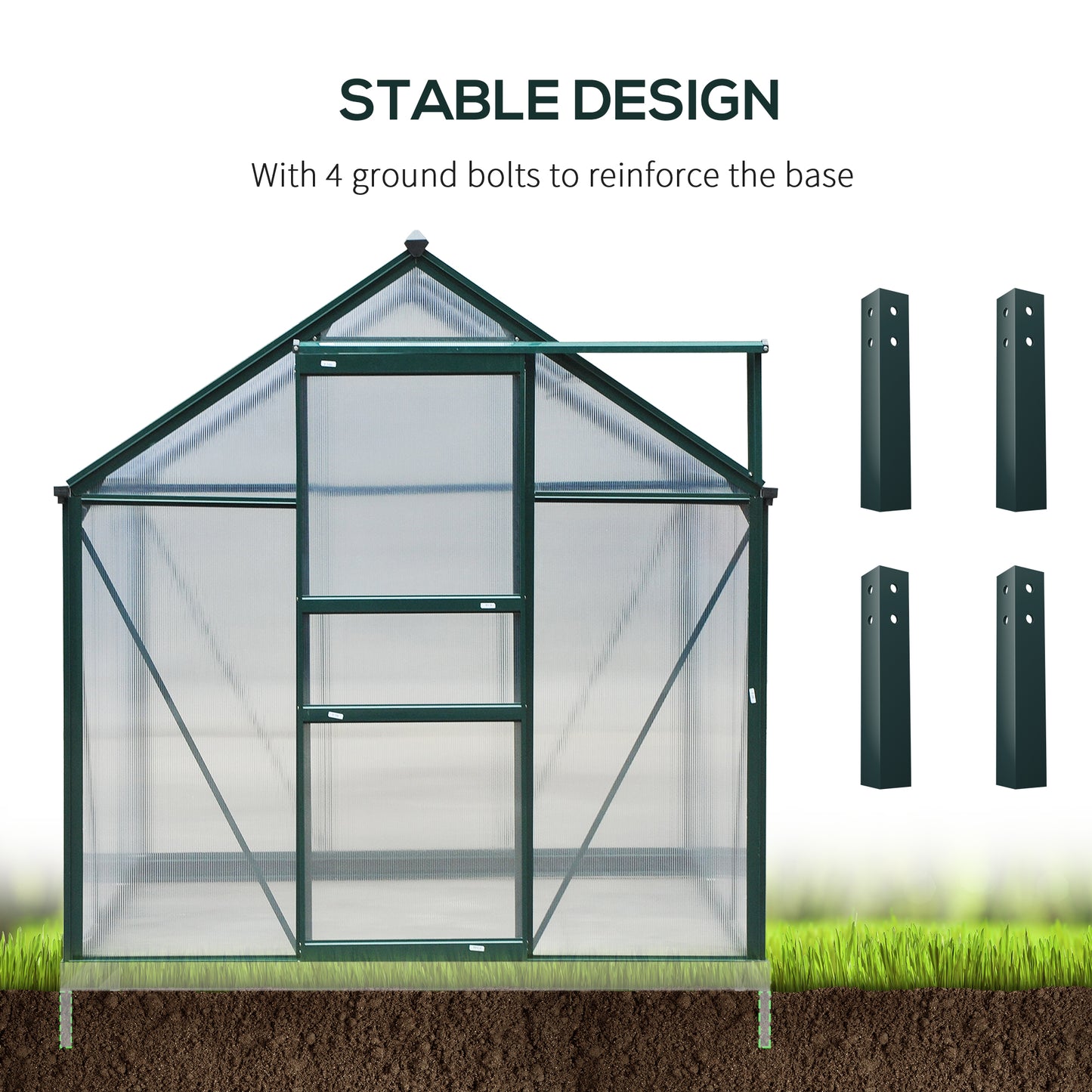 Outsunny 6' x 10' x 6.6' Polycarbonate Greenhouse, Walk-In Green House Kit Garden, Plants Grow, Galvanized Sheet Aluminum Frame with Rain Gutter, Vents and Sliding Door, Green