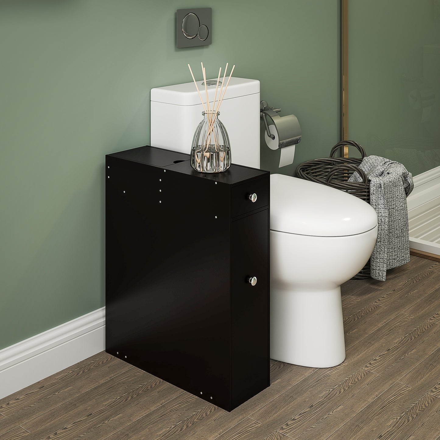 HOMCOM Space Saving Toilet Paper Cabinet, Narrow Bathroom Cabinet with Drawers and Hidden Storage, White