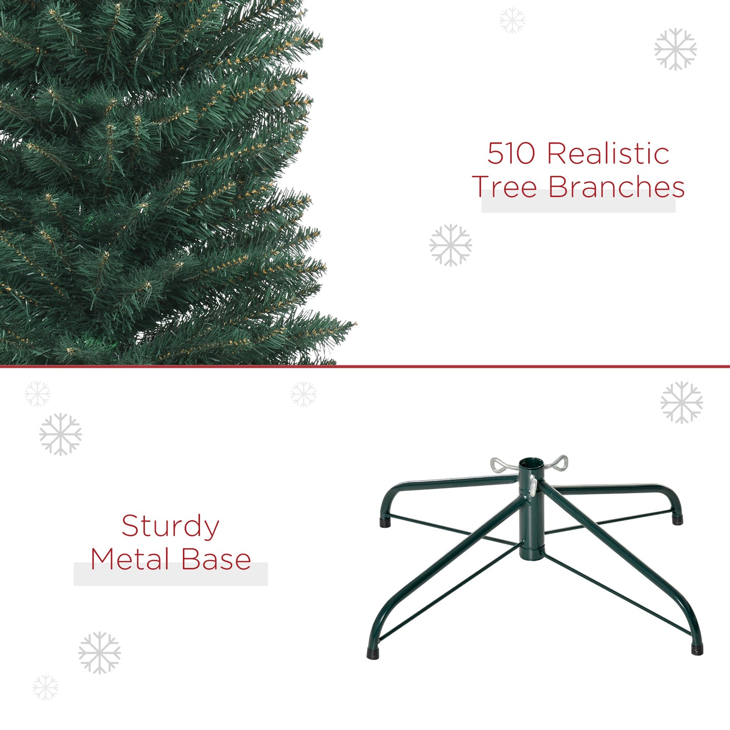 HOMCOM 6FT Artificial Christmas Tree Xmas Pencil Tree Holiday Home Indoor Decoration with Foldable Black Stand for Party, Green