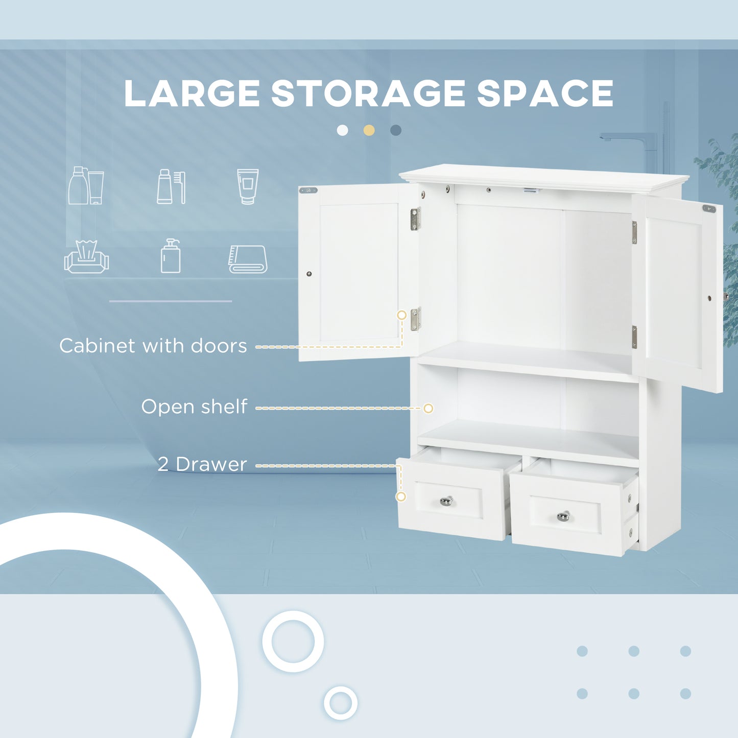 kleankin Bathroom Wall Cabinet, Medicine Cabinet, Over Toilet Storage Cabinet with Shelf and Drawers for Hallway, Living Room, White