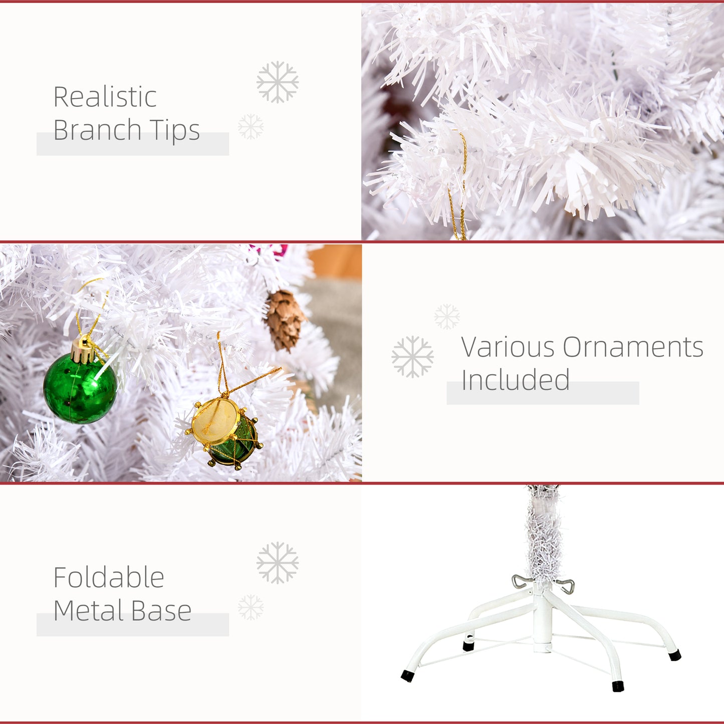 HOMCOM 5.9ft Artificial Christmas Tree Xmas Holidays Décor with Ornament White