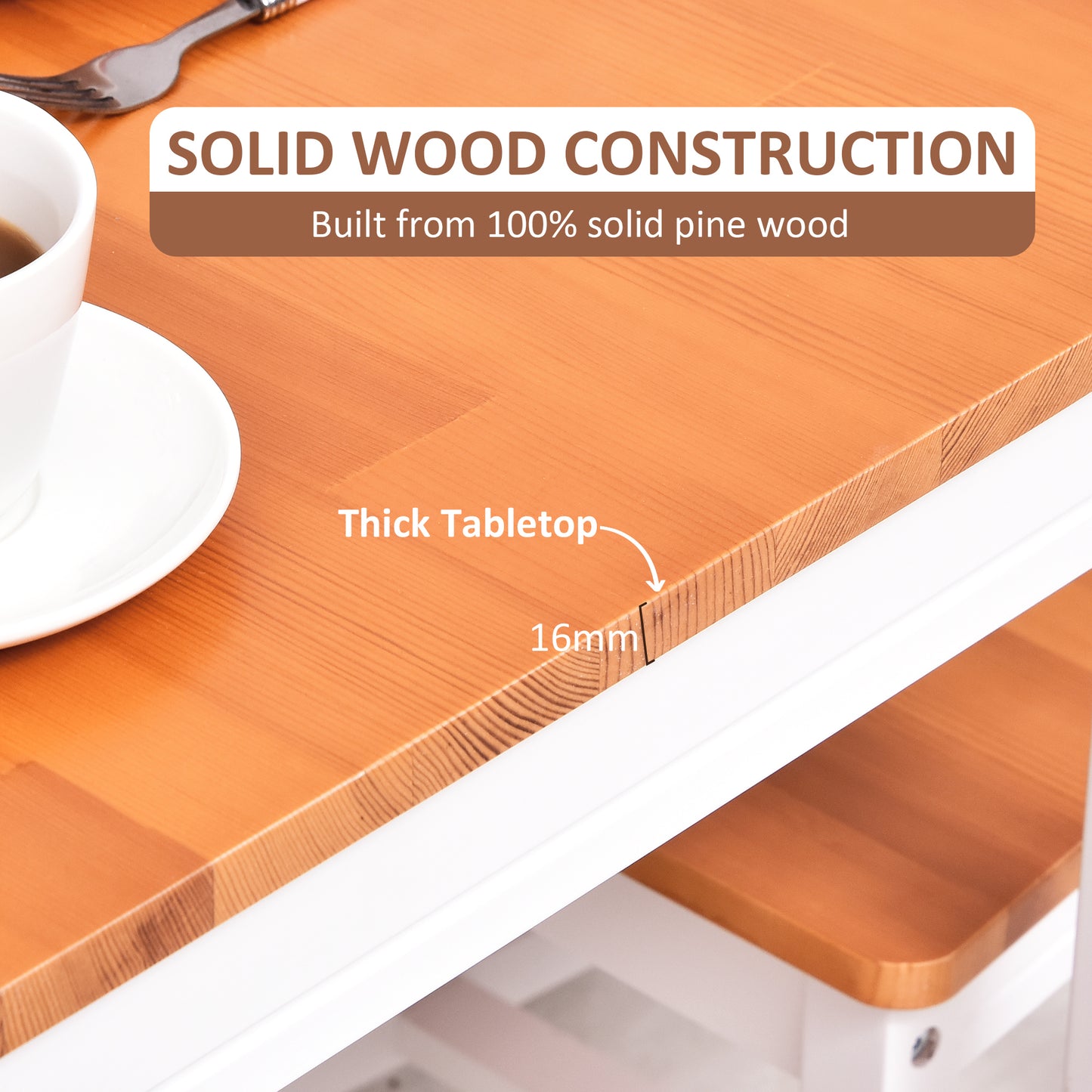 HOMCOM Dining Table Set for 4, 5 Piece Pine Wood Kitchen Table with High Back Chairs, Rectangular Table and 4 Armless Chair, White and Natural Wood