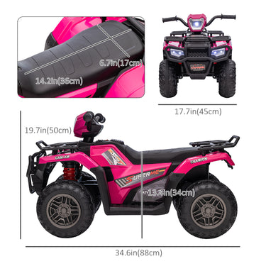 Aosom 12V Kids ATV Quad, 4 Wheeler Battery Powered Electric Vehicle with Music MP3, Headlights, High Low Speed, Treaded Tires, for Boys and Girls Ages 37-60 Months, Pink