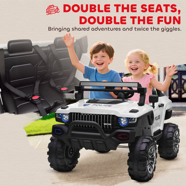 Aosom Kids 2 Seater Ride-On Car Police Truck Electric with LED Lights & MP3 for Kids White