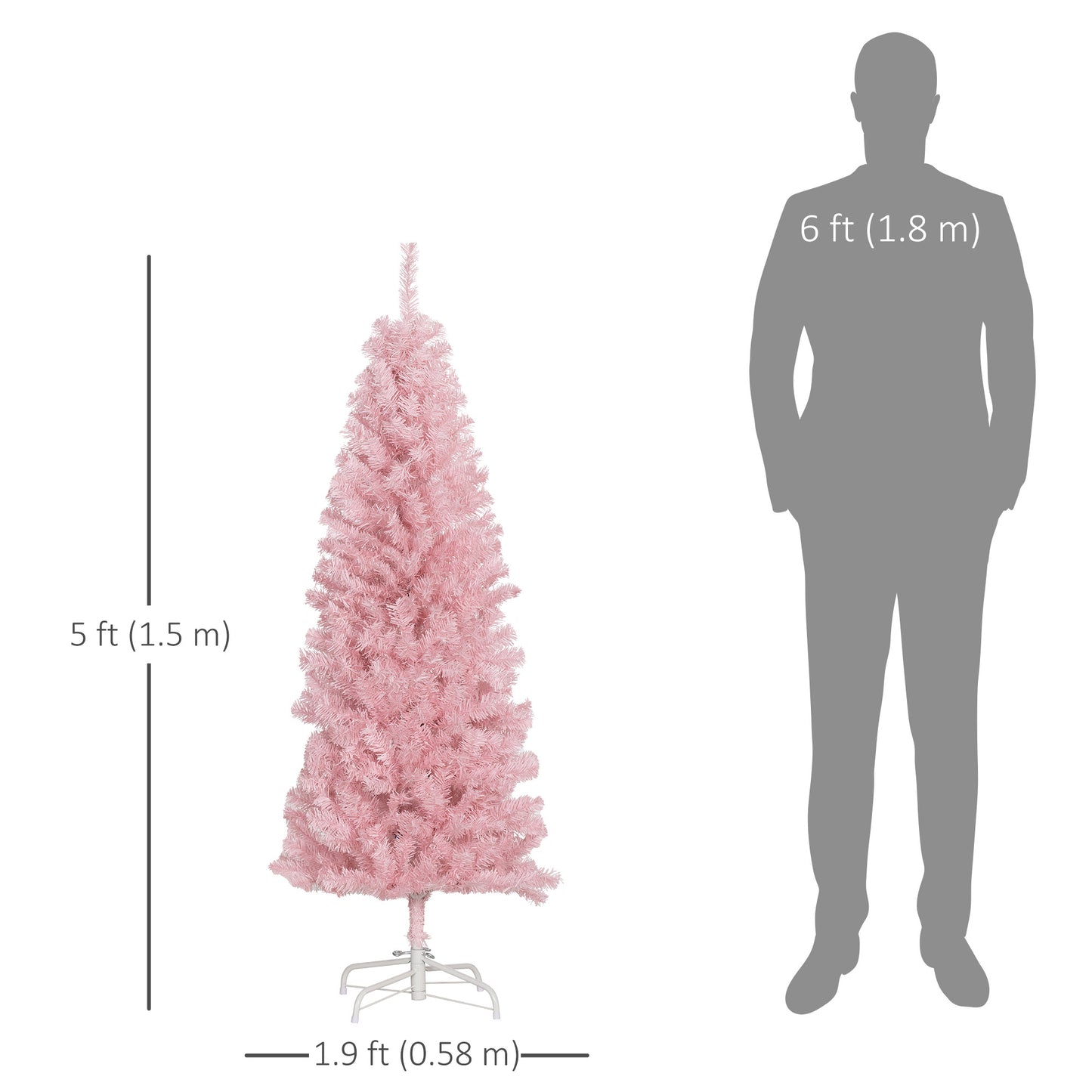 HOMCOM 4FT Artificial Christmas Tree Holiday Xmas Holiday Pencil Tree Decoration with Automatic Open for Home Party, Pink