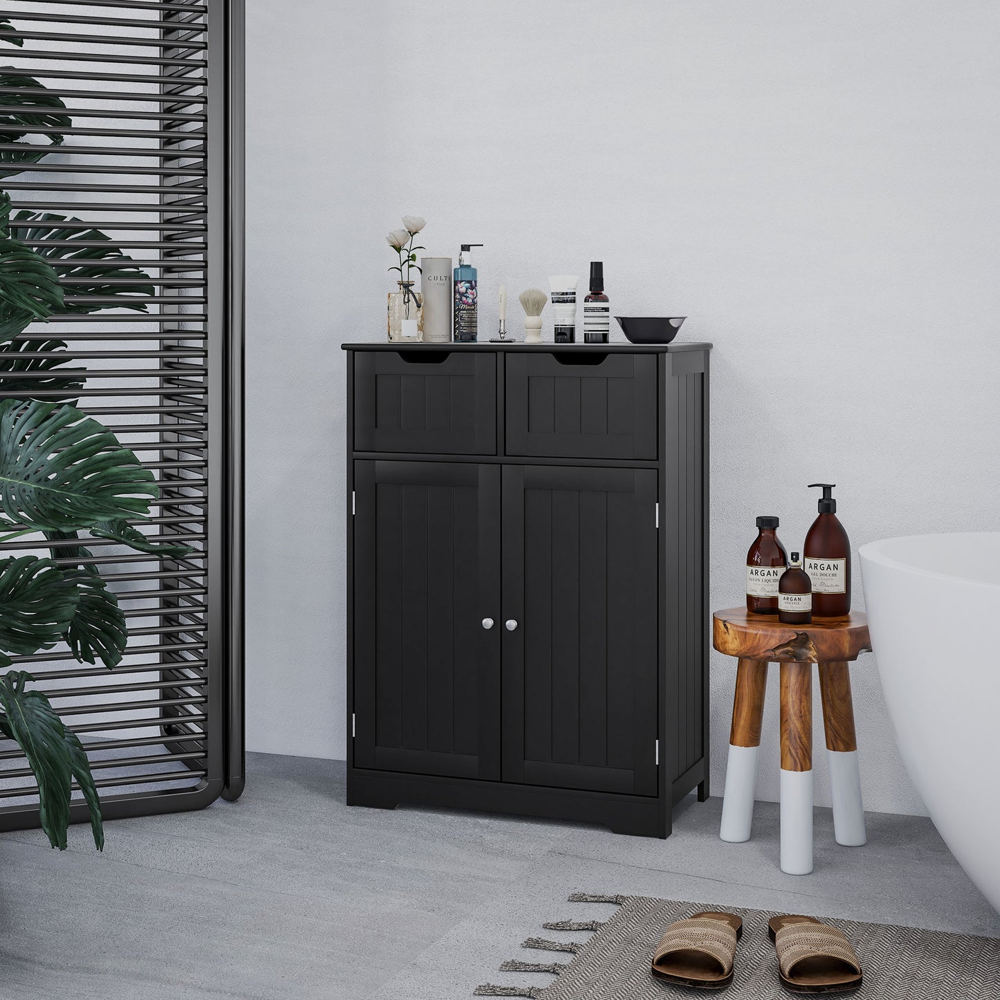 kleankin Bathroom Cabinet, Bathroom Storage Cabinet with 2 Drawers, Adjustable Shelf for Living Room, Entryway, White