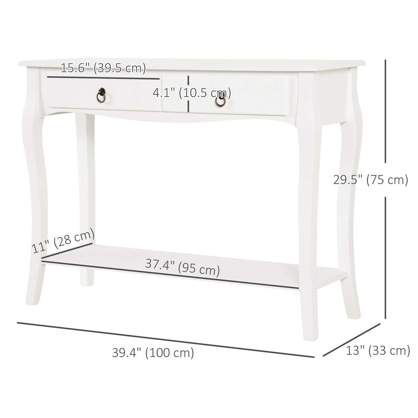 HOMCOM Console Table, Modern Entryway Table with 2 Drawers and Bottom Shelf, Sofa Table for Living Room, Hallway, Ivory White