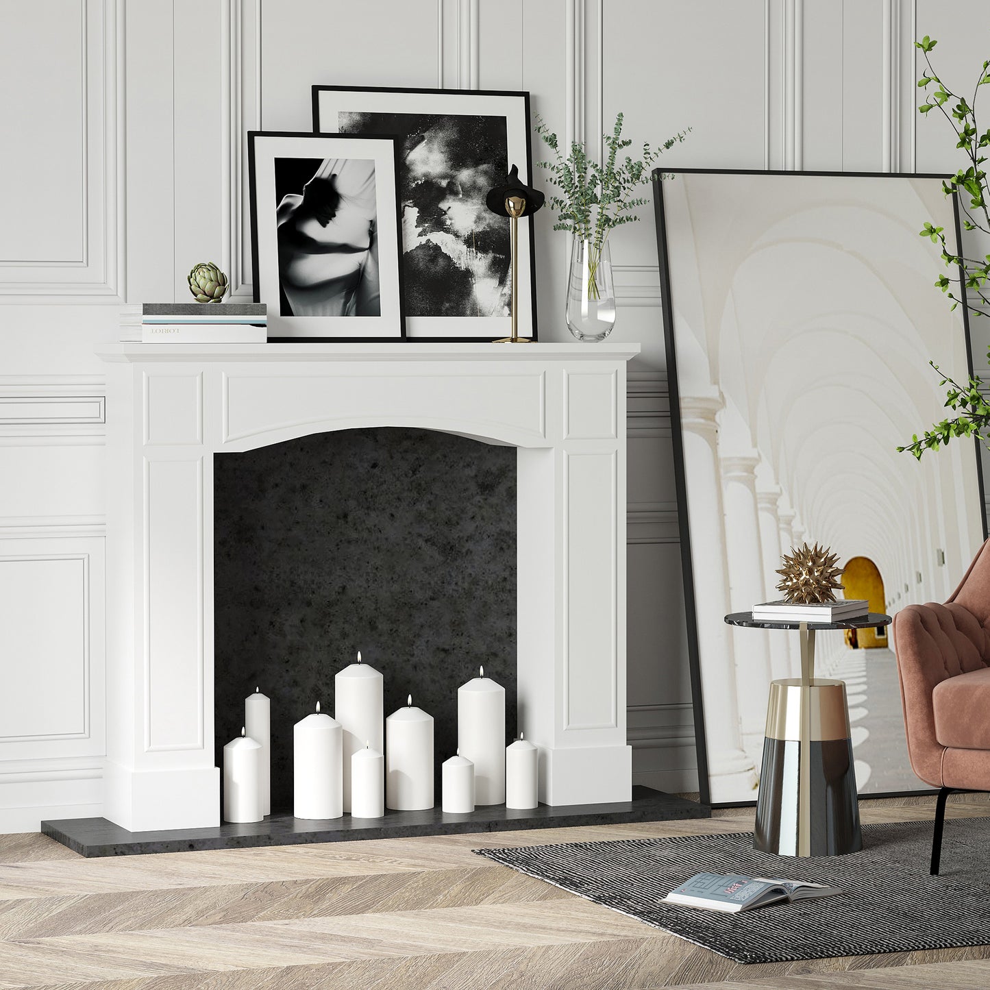HOMCOM Modern Fireplace Mantel, Surround Mantel for Fireplace with Decorative Pattern Interior Width 29", White