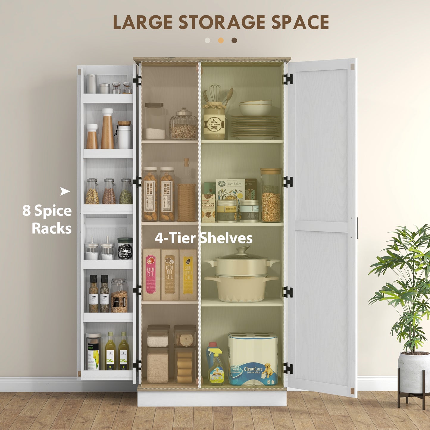 HOMCOM 70" Tall Kitchen Pantry Cabinet with Door Shelves and Adjustable Shelves, Black Wood Grain
