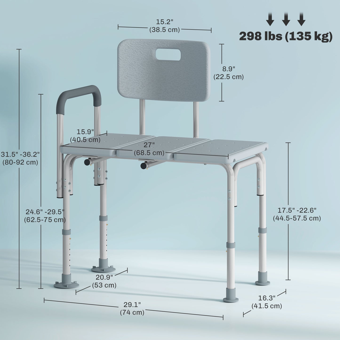 HOMCOM Bath Chair with Back, Adjustable Height Non-slip Shower Stool Bench Tool-Free Assembly Bathroom Aids, White