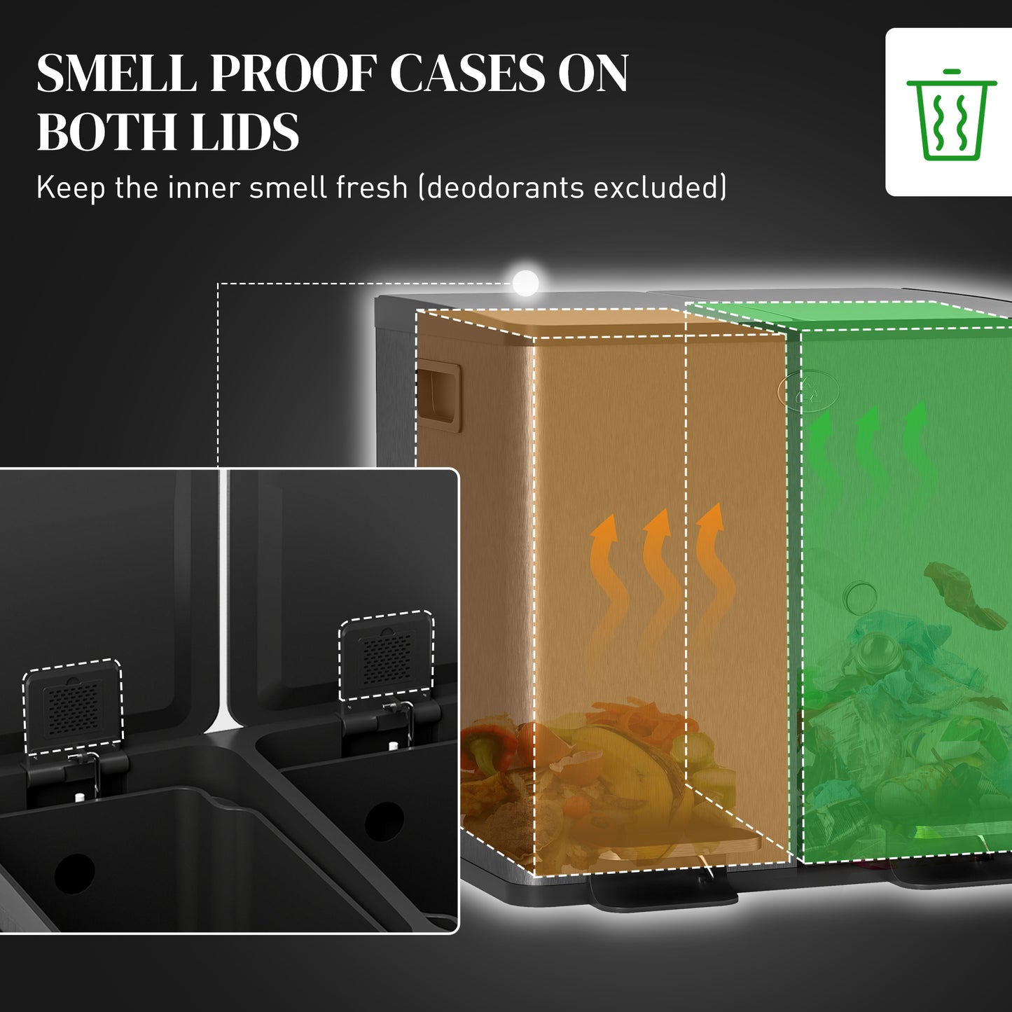 HOMCOM Dual Garbage Bin, Soft-Close Trash Can with Foot Pedal, 2 x 20 Liter Garbage Can with Removable Inner Buckets, Black