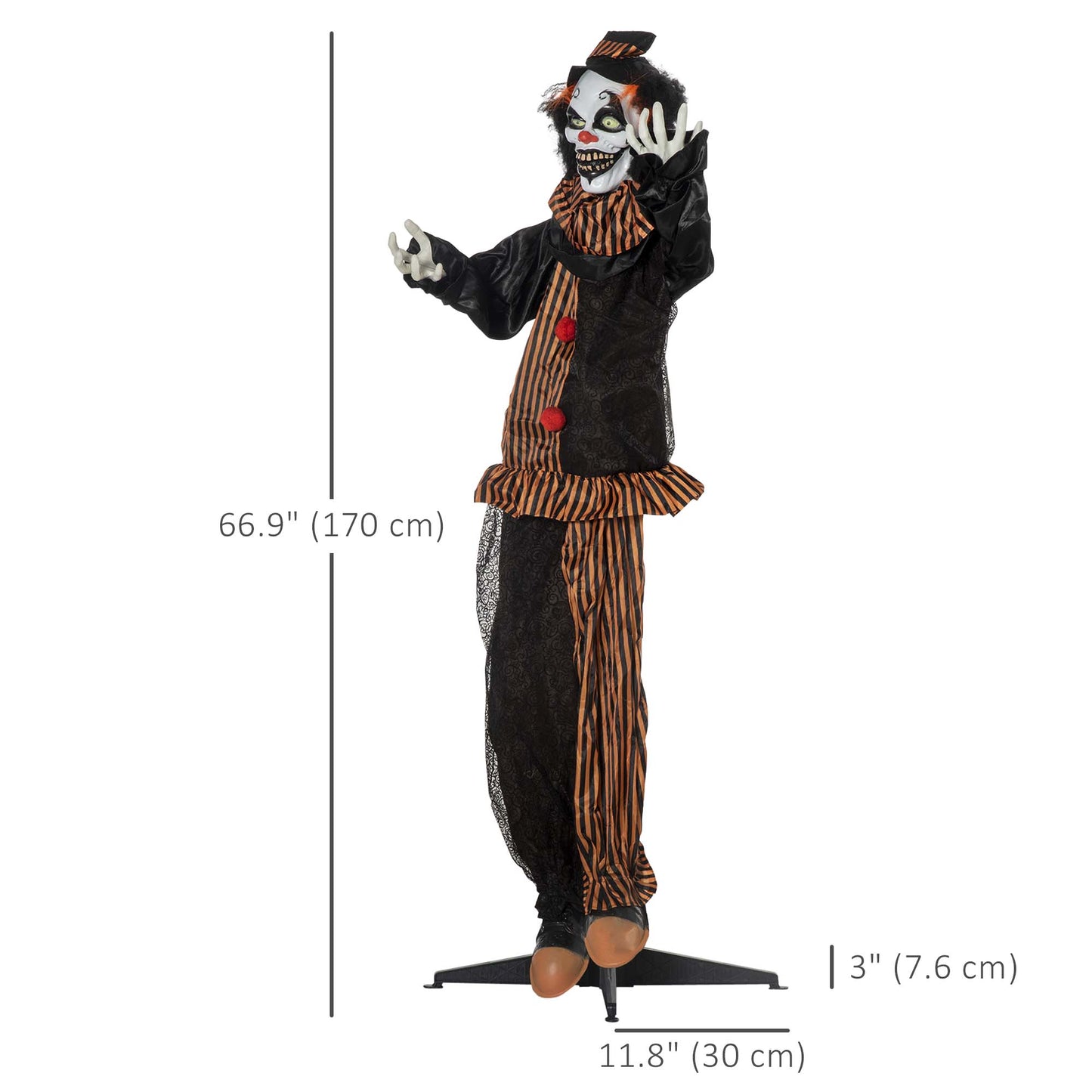 Outsunny 5.6' Life Size Clown Outdoor Halloween Decoration Animatronic, Animated Prop w/ Light Up Eyes