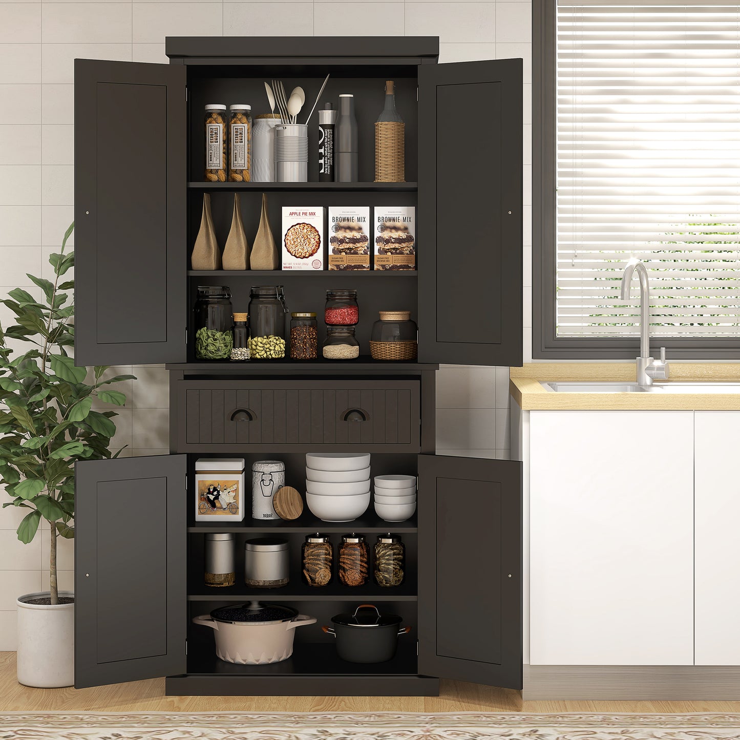 HOMCOM 72" Kitchen Pantry, Freestanding Storage Cabinet with Drawer, Doors, White