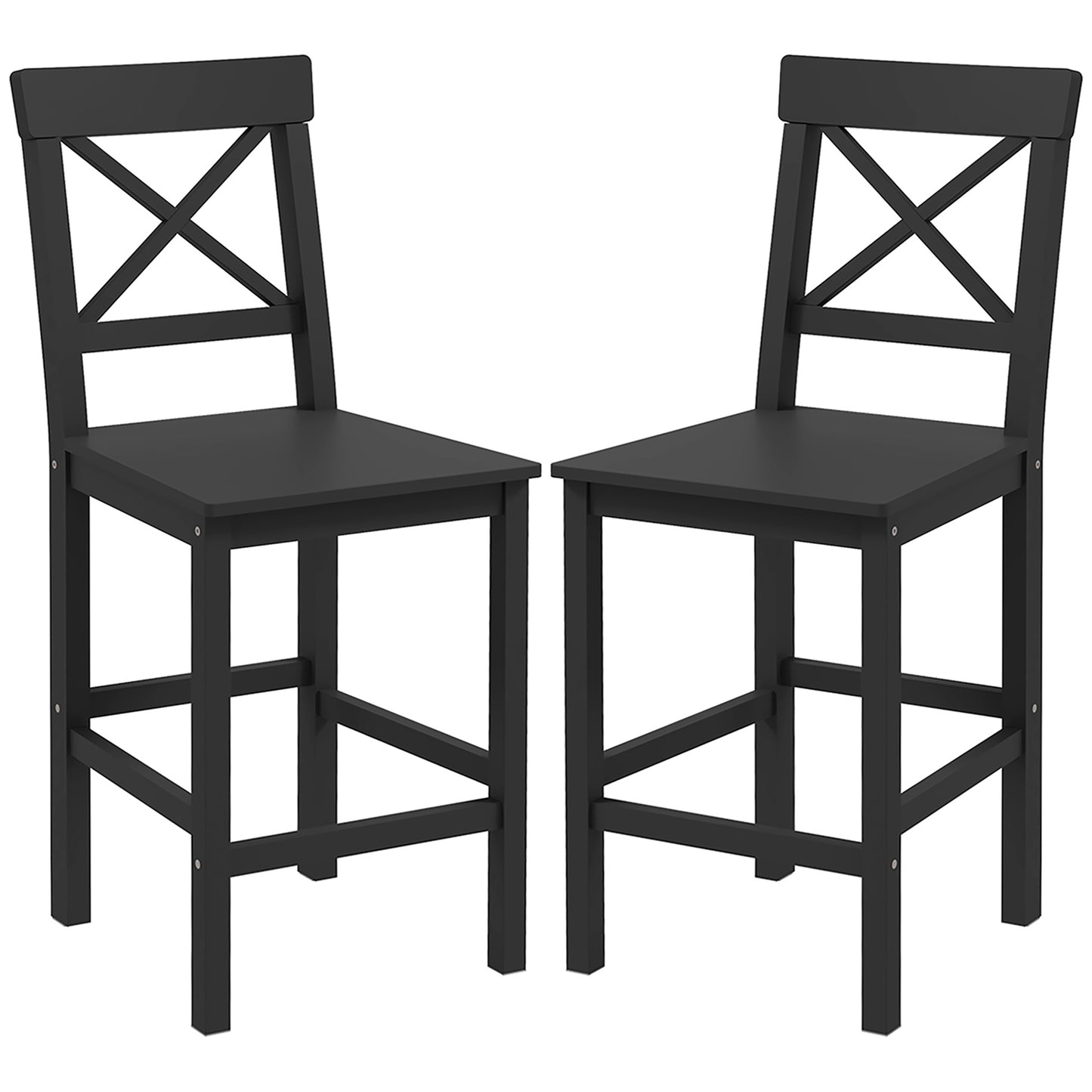 HOMCOM Counter Height Stools Set of 2, Farmhouse Bar Stools with Backs, Solid Wood Counter Stools for Kitchen Island