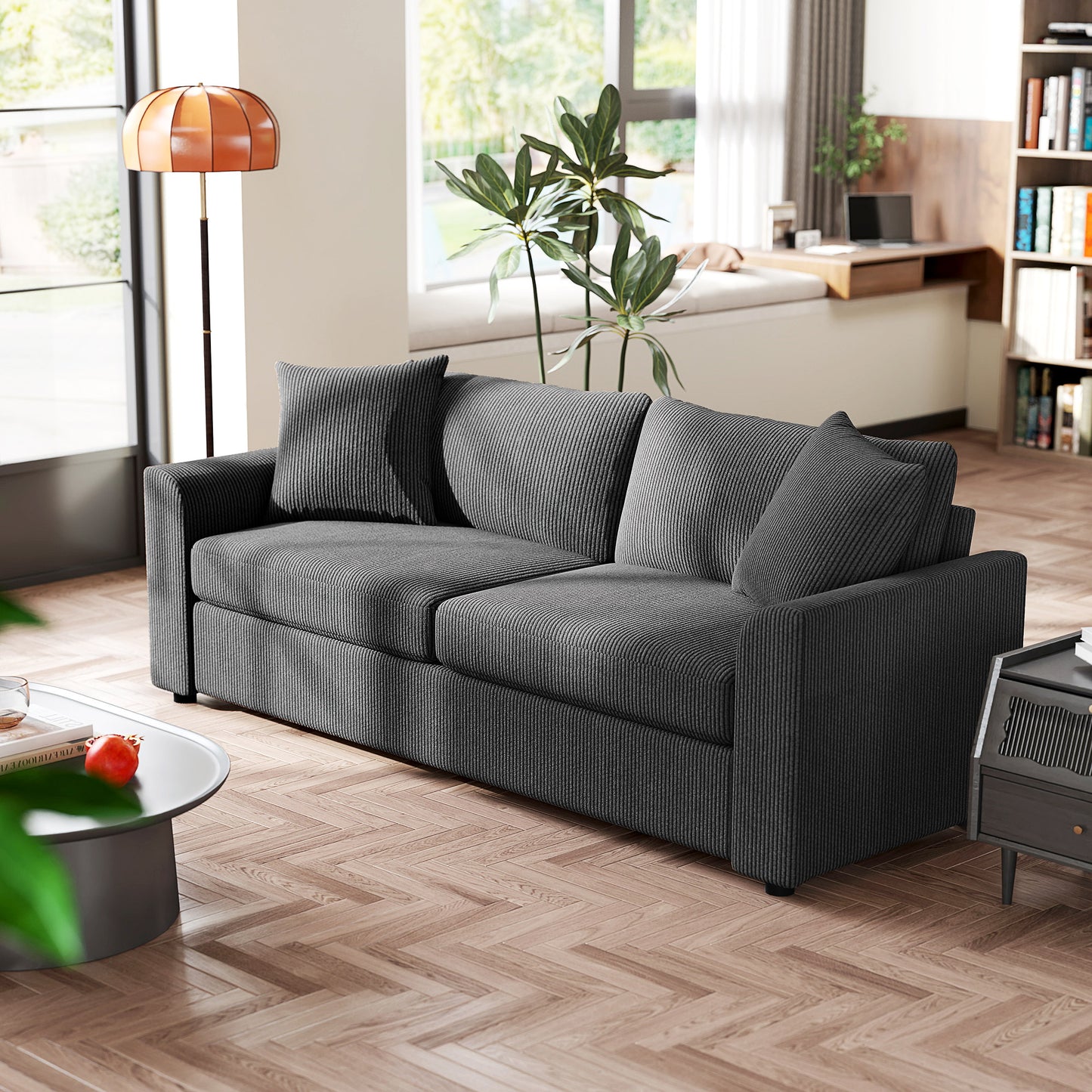 HOMCOM 3 Seater Sofa, 83.5" Modern Upholstered Couch with Pocket Spring and 2 Scatter Cushions for Living Room, Cream White