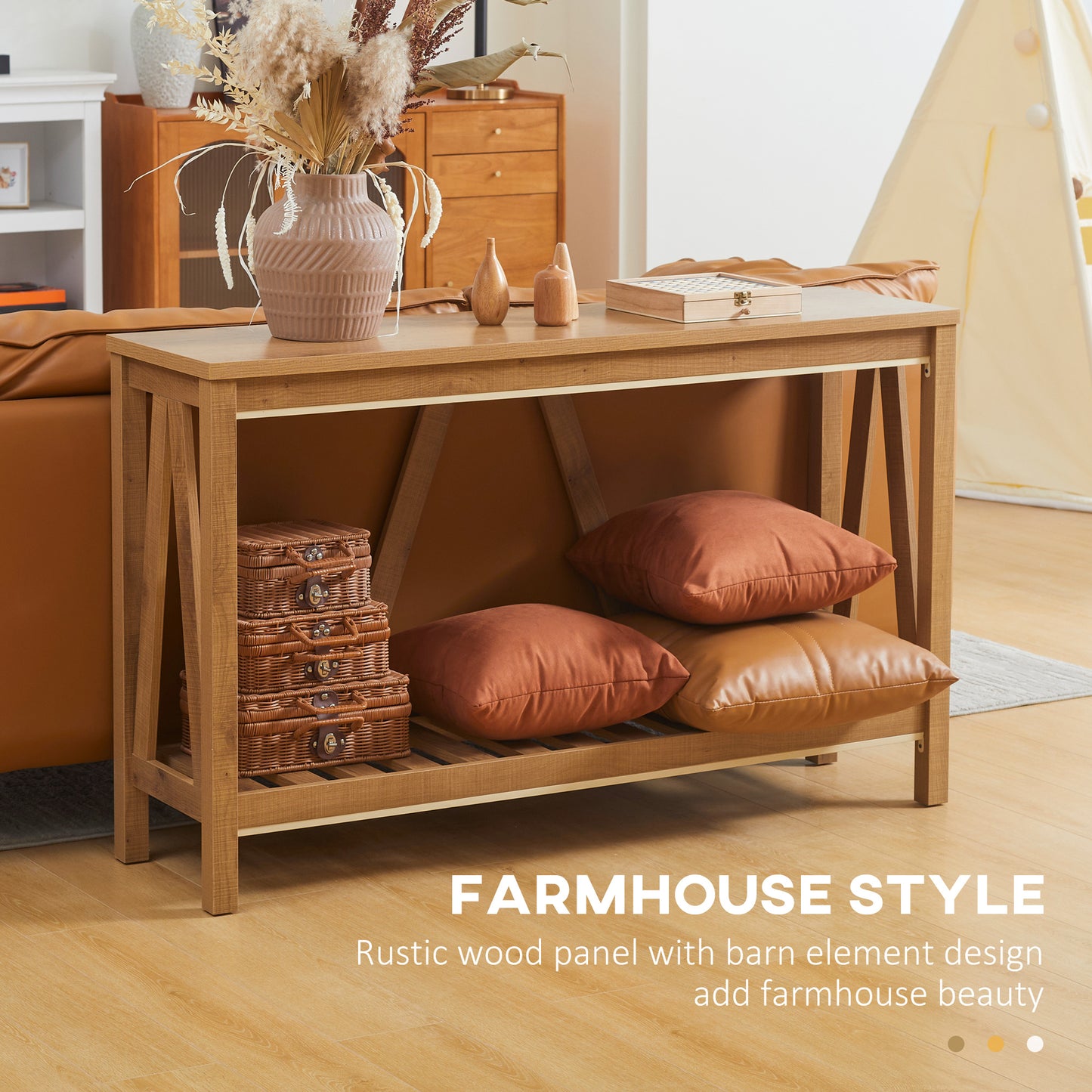 HOMCOM 52" Console Table, Farmhouse Narrow Entryway Table with Storage Shelf, Rustic Sofa Table with Anti-tipper for Living Room and Hallway, Brown