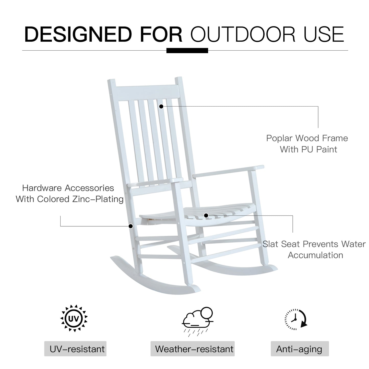 Outsunny Wooden Porch Rocking Chair Outdoor Patio Rocker Garden Single Leisure Reclining Seat Armchair Black