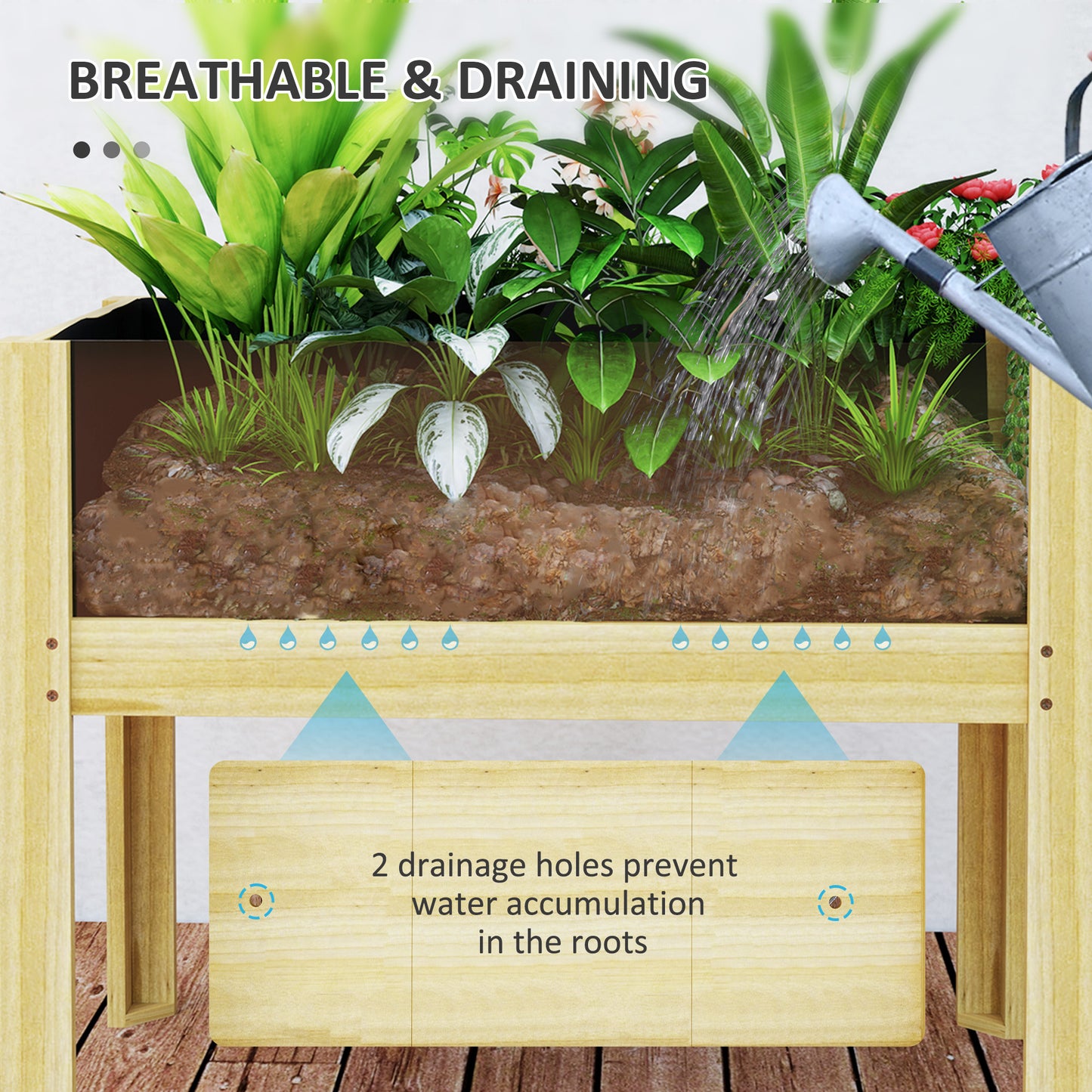 Outsunny Wooden Raised Garden Bed with Acrylic Panels, Raised Planter Box with Drainage Holes, 43.3" x 19.7" x 31.5"
