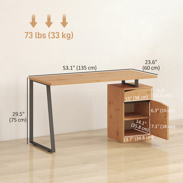 HOMCOM 53 Inch Computer Desk, Writing Table with Cabinet, Drawer, Adjustable Shelf for Home Office Study, Natural Wood