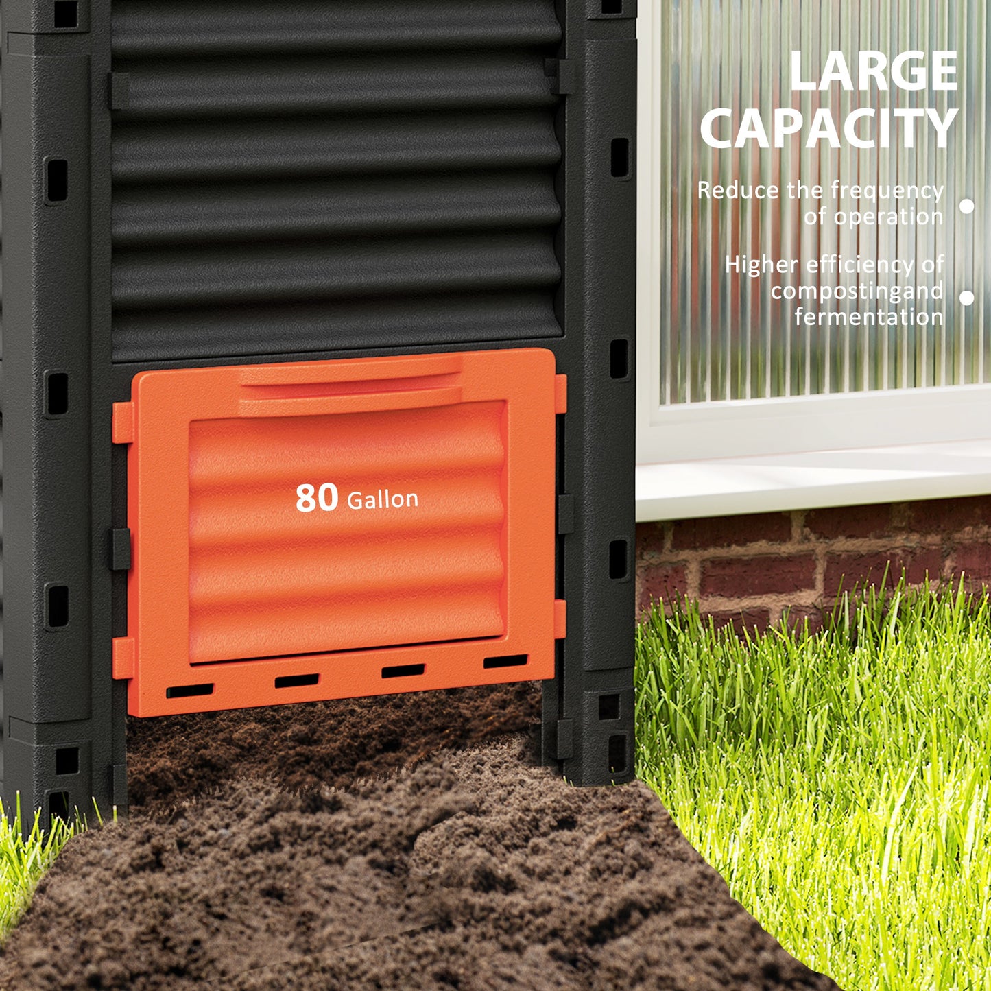 Outsunny Garden Compost Bin Large Outdoor Compost Container 80 Gallon Fast Creation of Fertile Soil Aerating Compost Box, Easy Assembly, Black