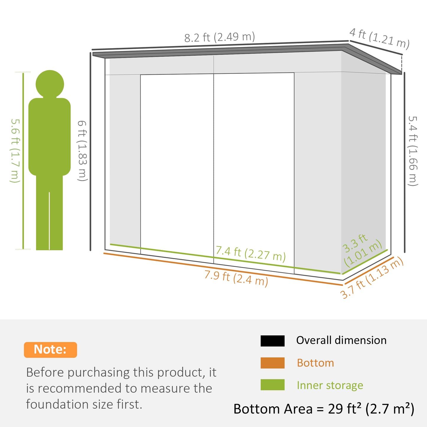 Outsunny 8 x 4FT Galvanized Garden Storage Shed, Metal Outdoor Shed with Double Doors and 2 Vents, Light Grey