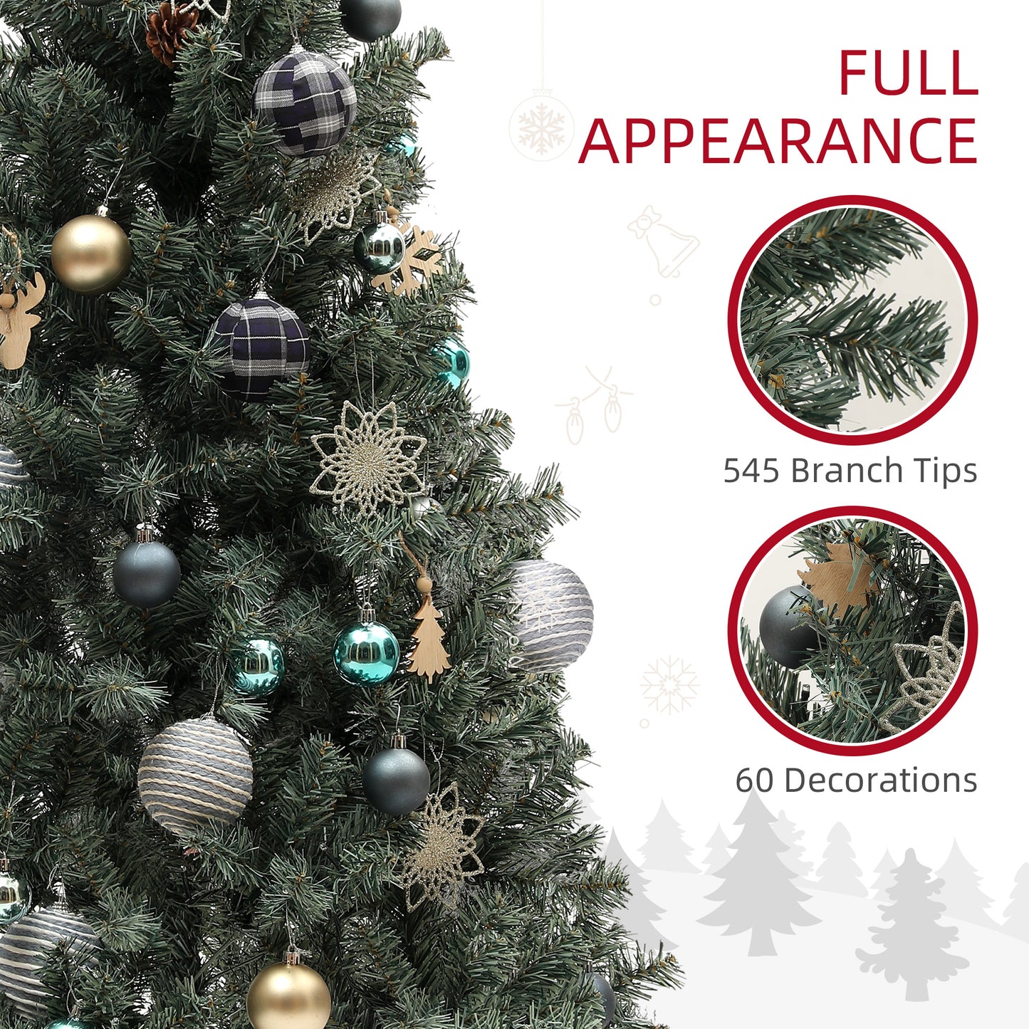 HOMCOM 4FT Pre-Lit Decorated Christmas Tree with Red Berries and Pine Cones Snow Flocked Christmas Tree with LED Lights Green