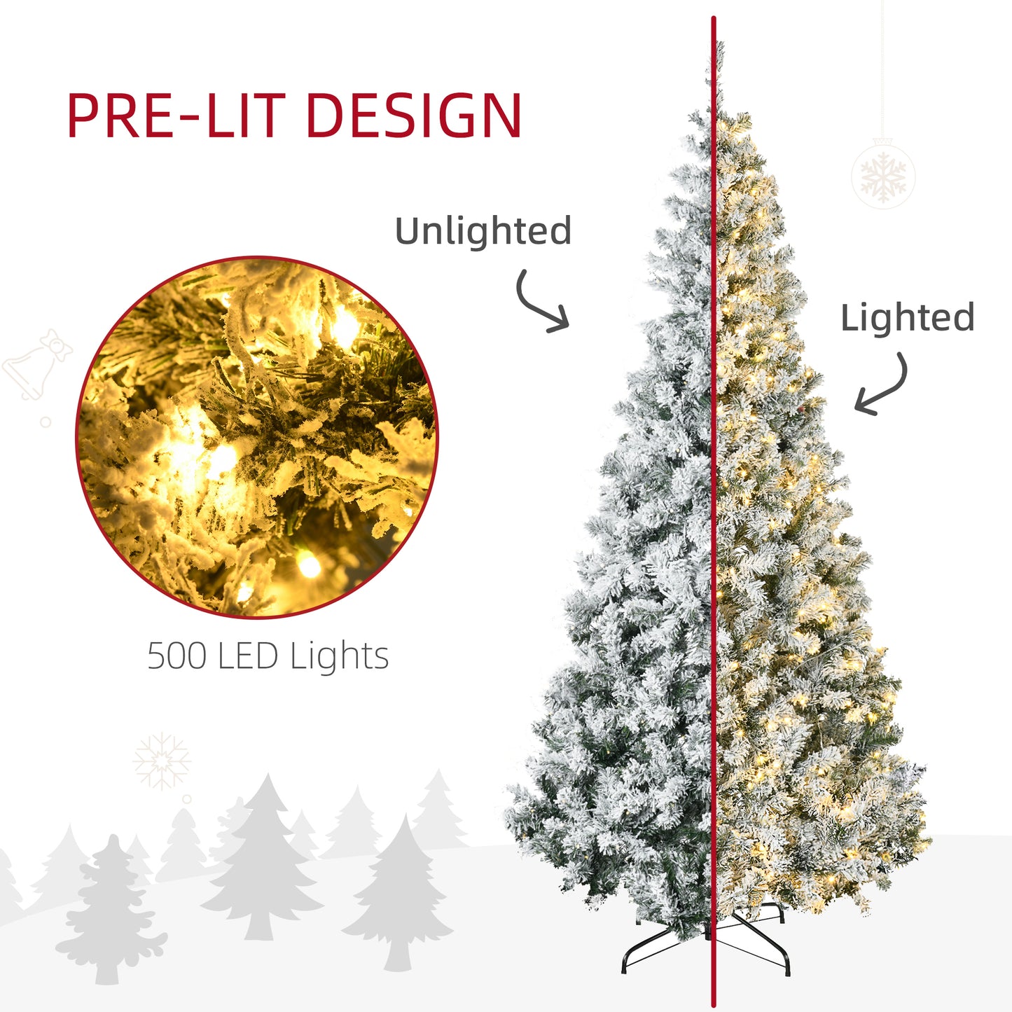 HOMCOM 7.5ft Artificial Snow Flocked Christmas Tree Xmas Tree Holiday Home Indoor Decoration for Party with Foldable Feet, Green