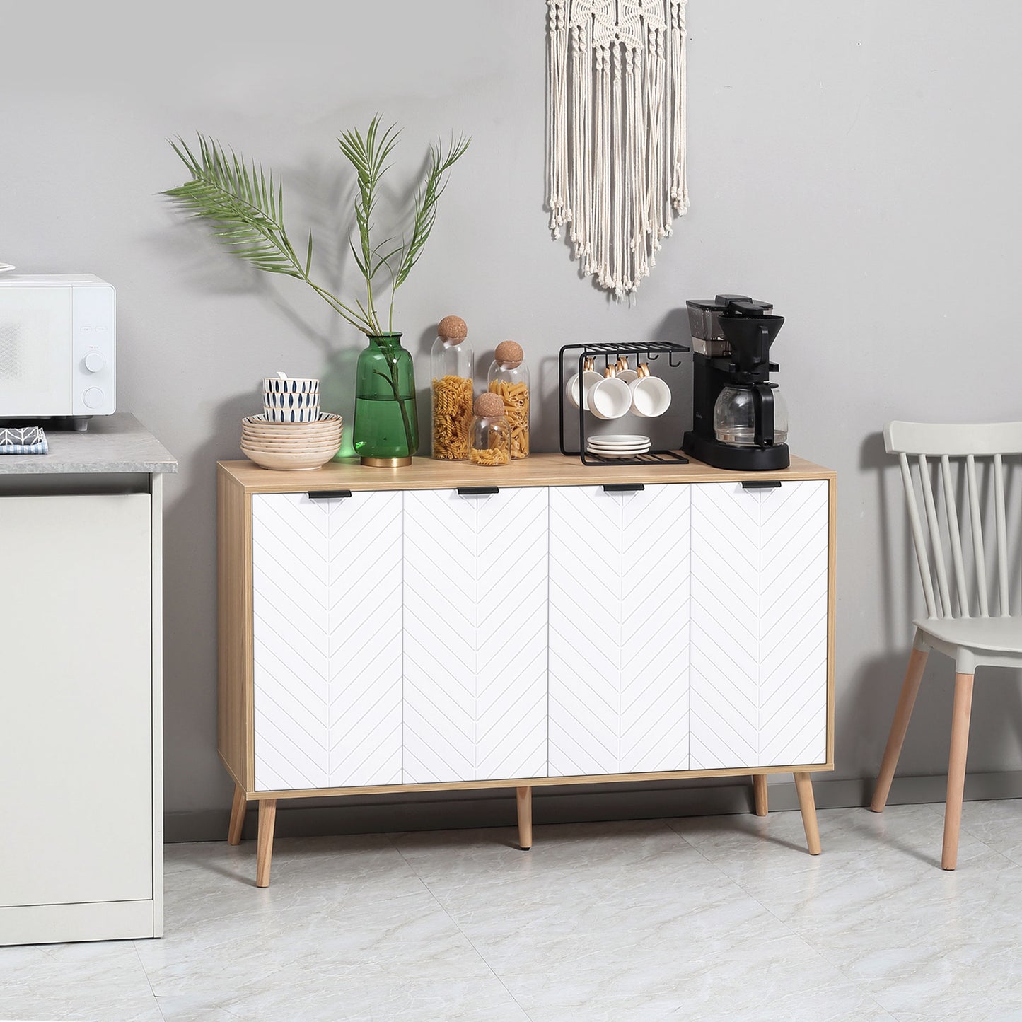 HOMCOM Modern Sideboard and Buffet, Dining Room Cabinet with Adjustable Shelves for Kitchen, Living Room, Natural