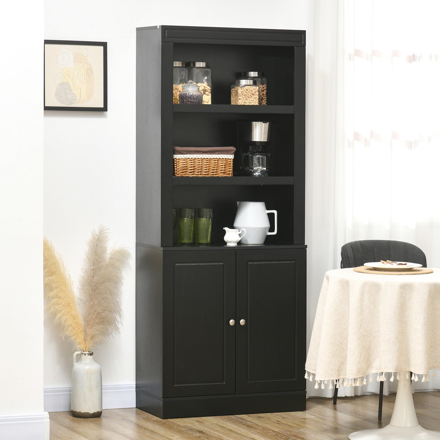 HOMCOM 72" Kitchen Buffet with Hutch, Freestanding Cupboard, Pantry with 6-Tier Shelving, 2 Doors Cabinet with Adjustable Shelves, White, Wood Grain