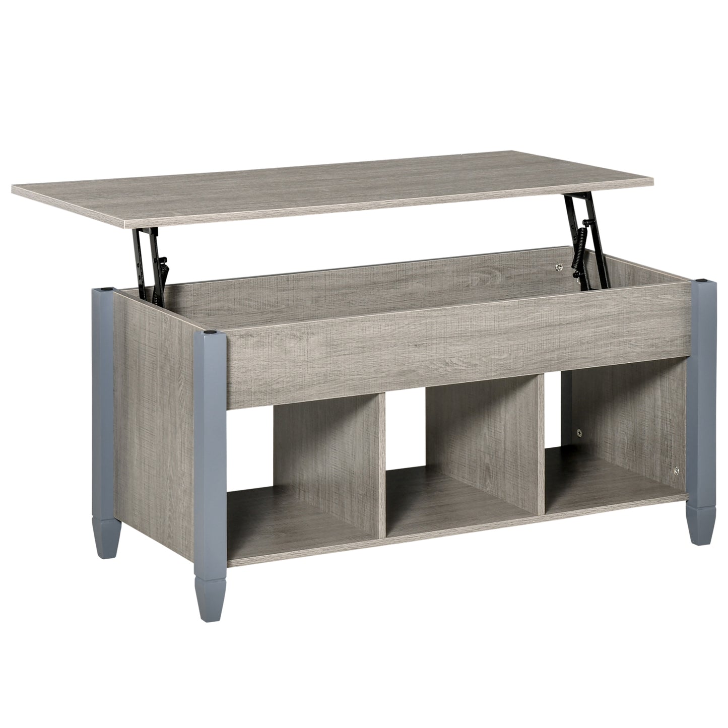 HOMCOM Lift Top Coffee Table with Hidden Storage Compartment and 3 Lower Shelves, Pop-Up Center Table for Living Room, Espresso