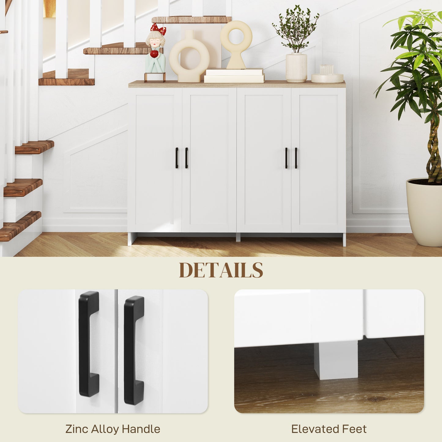 HOMCOM Modern Sideboard Buffet Cabinet, Modern Kitchen Storage Cabinet with 3 Doors Adjustable Shelves, for Dining Room, White