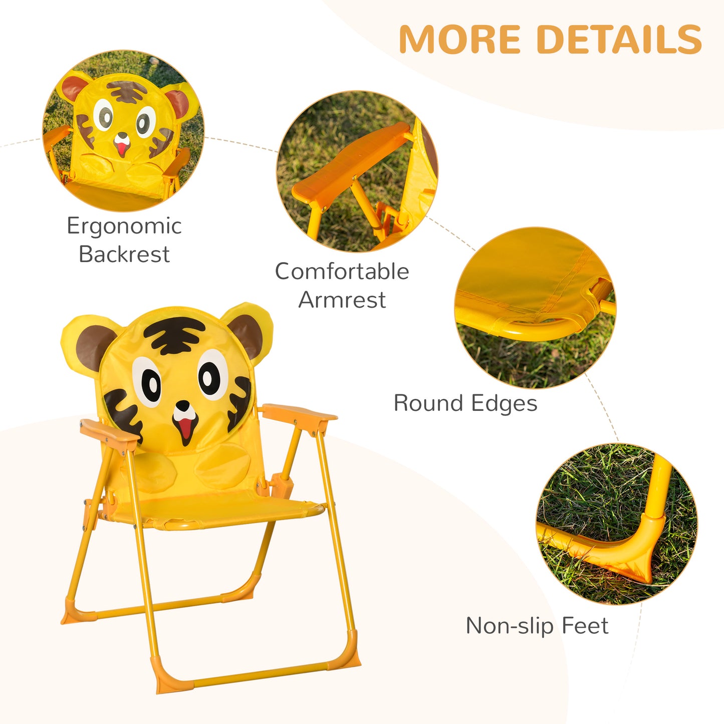 Outsunny Kids Folding Picnic Table and Chair Set Pattern Outdoor Garden Patio Backyard with Removable & Height Adjustable Sun Umbrella Brown
