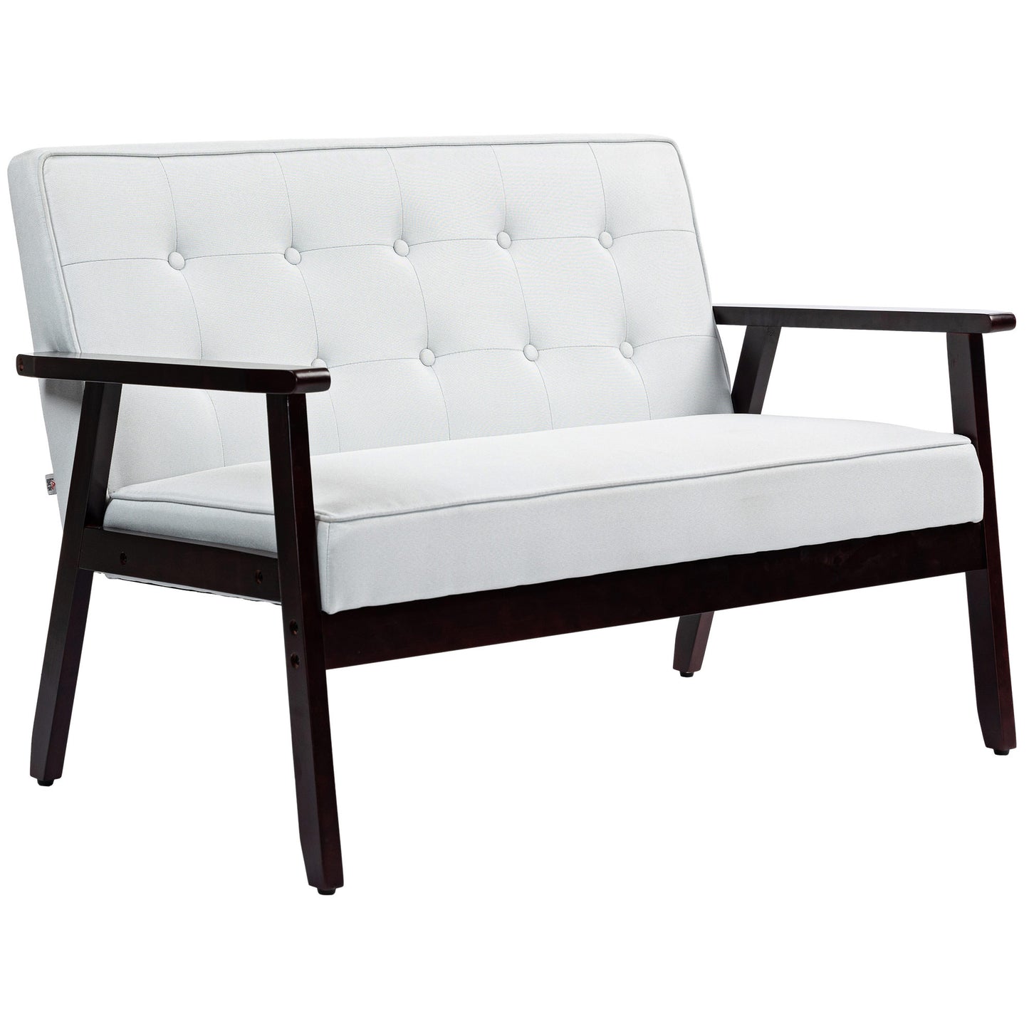 HOMCOM 44.5" 2 Seat Sofa for Bedroom, Modern Upholstered Loveseat with Button Tufted Back and Wood Legs, Grey