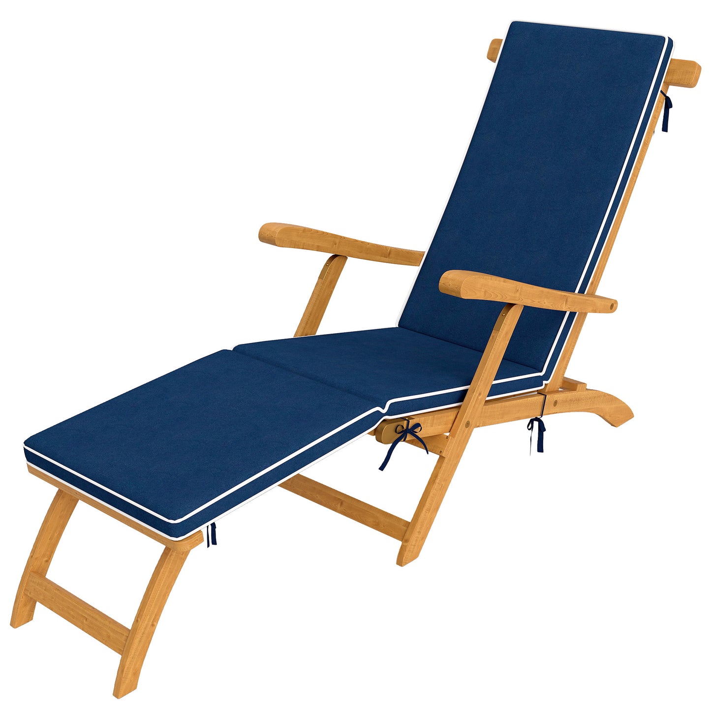 Outsunny Folding Patio Lounge Chair with Padded Cushion, Acacia Wood Patio Lounger Recliner with Footrest for Garden, White