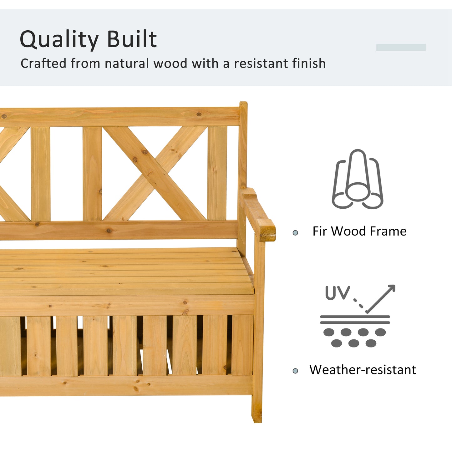 Outsunny Wooden Outdoor Storage Bench 2-Person Patio Bench with Louvered Side Panels and X-Shape Back for Garden, Patio, Yellow