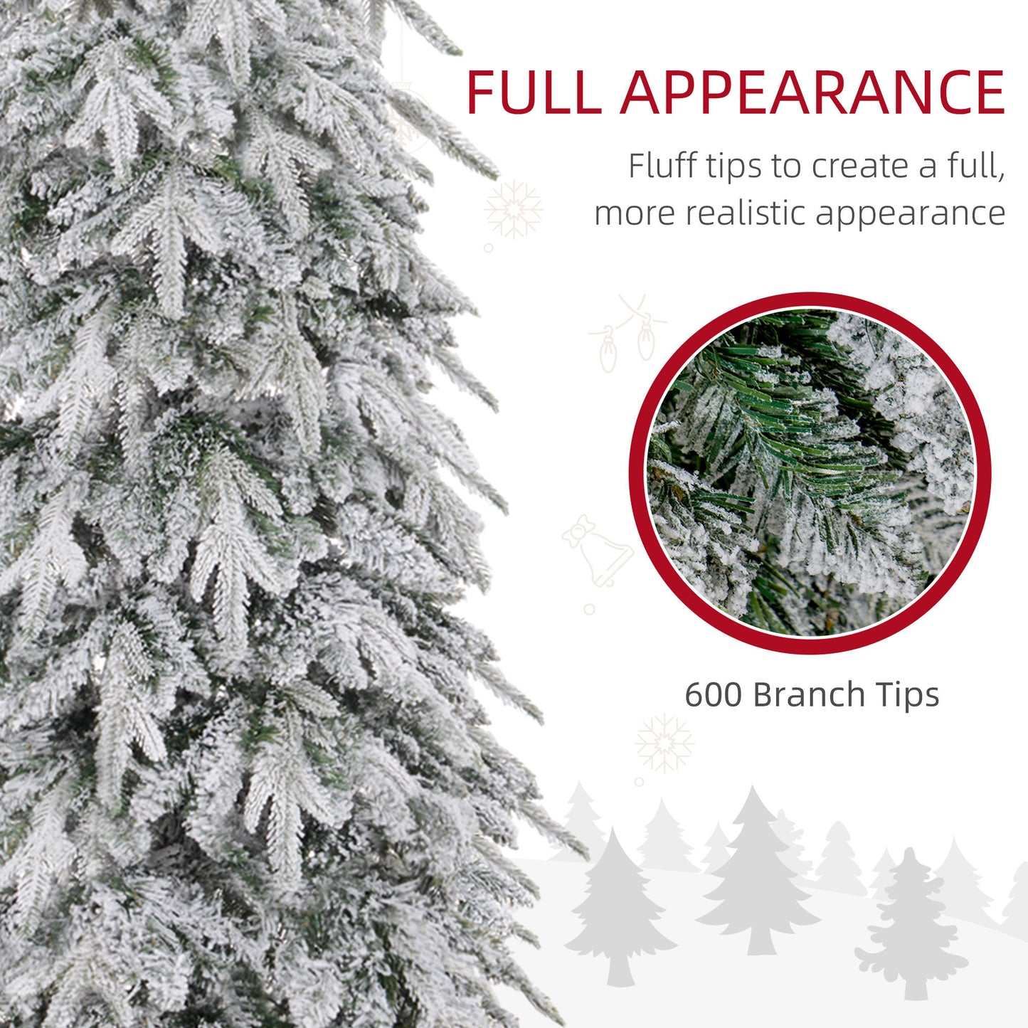 HOMCOM 6ft Pencil Flocked Artificial Christmas Tree with 600 Branch Tips, Auto Open and Steel Base, Green