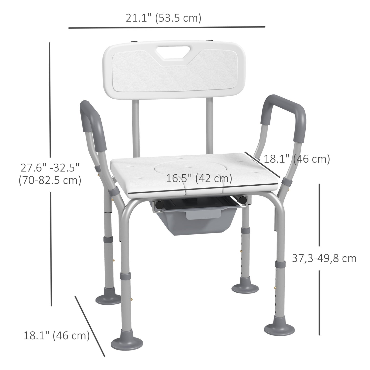 HOMCOM Bath Chair with Back, Adjustable Height Non-slip Shower Stool Bench Tool-Free Assembly Bathroom Aids, White