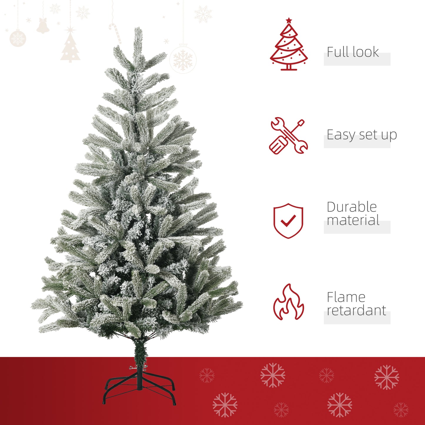 HOMCOM 5ft Artificial Snow-Flocked Tree Holiday Home Indoor Christmas Decoration with Metal Feet, Green