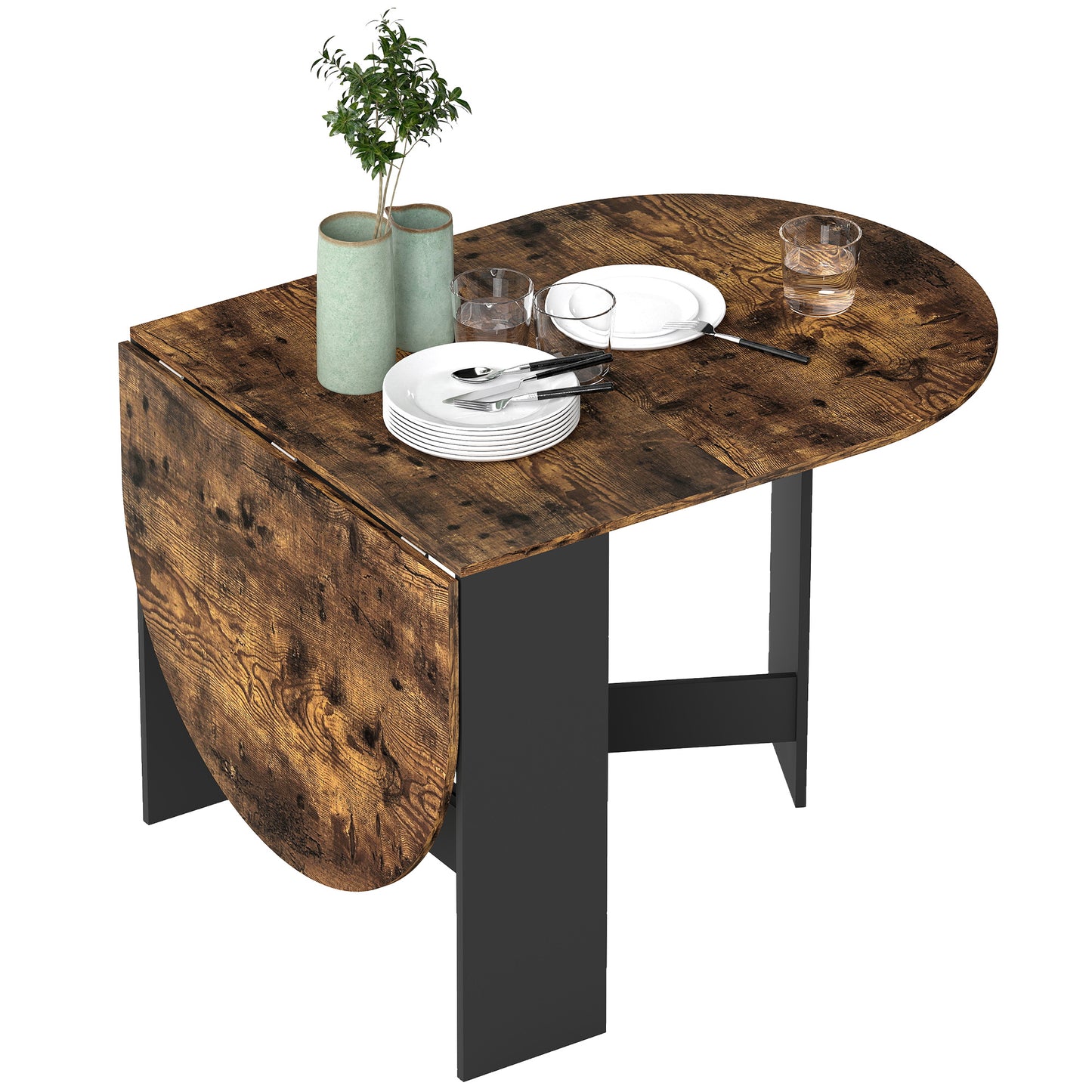 HOMCOM Oval Folding Dining Table, Space Saving Drop Leaf Kitchen Table for Dining Room, Living Room, Distressed Brown