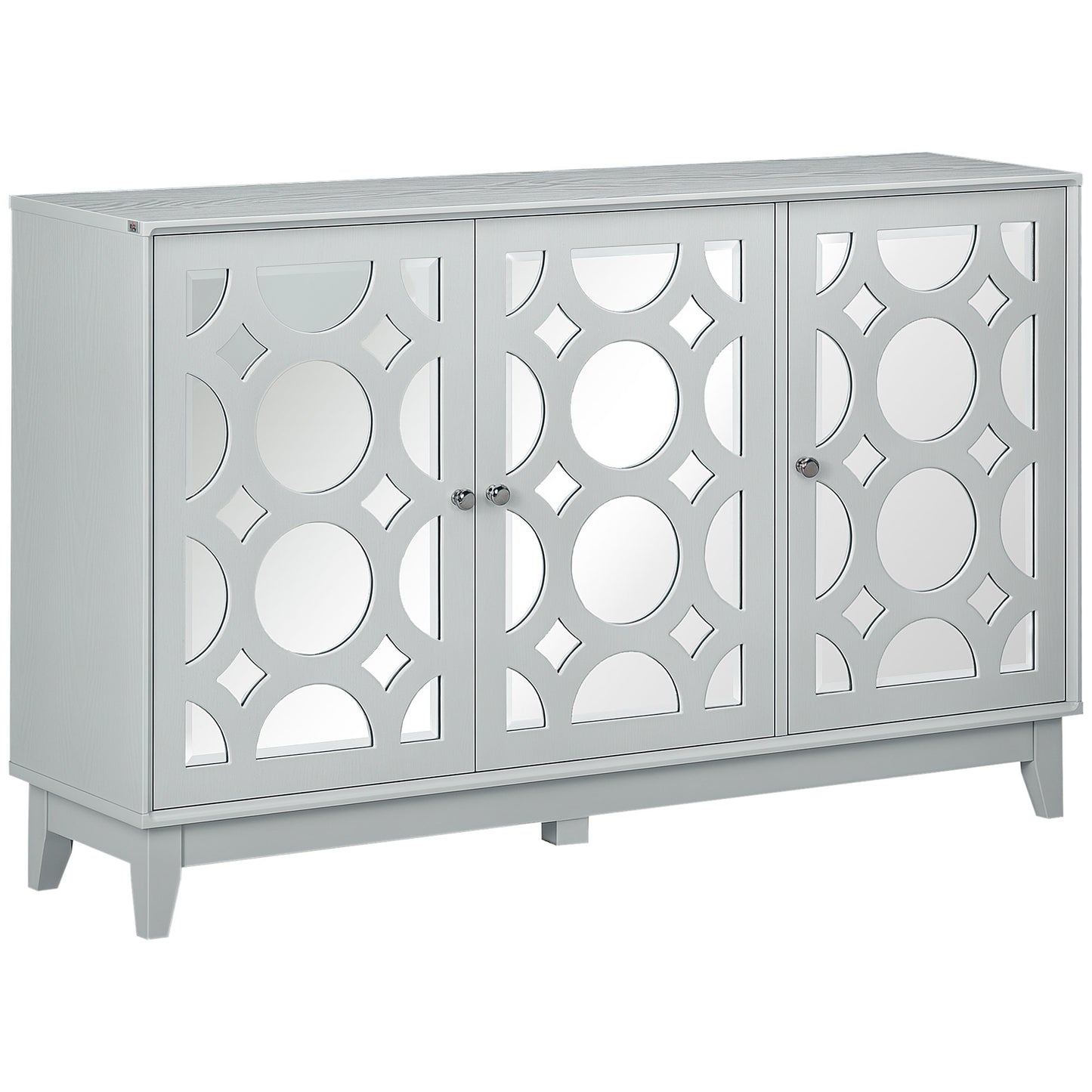 HOMCOM Sideboard Kitchen Buffet Table with 3 Mirrored Doors, 2 Cabinets and Adjustable Shelf, Gray